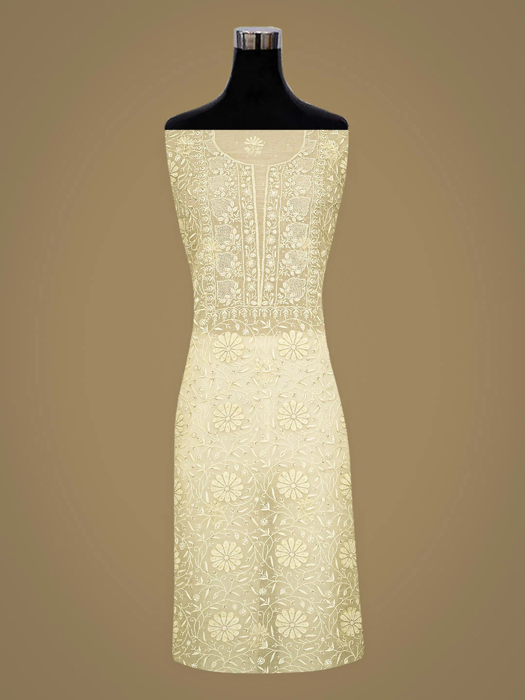 Ada Hand Embroidered Lemon Organza Lucknowi Chikankari Semi-Stitched Kurta Dupatta Set With Zari Taar Work 01A923437