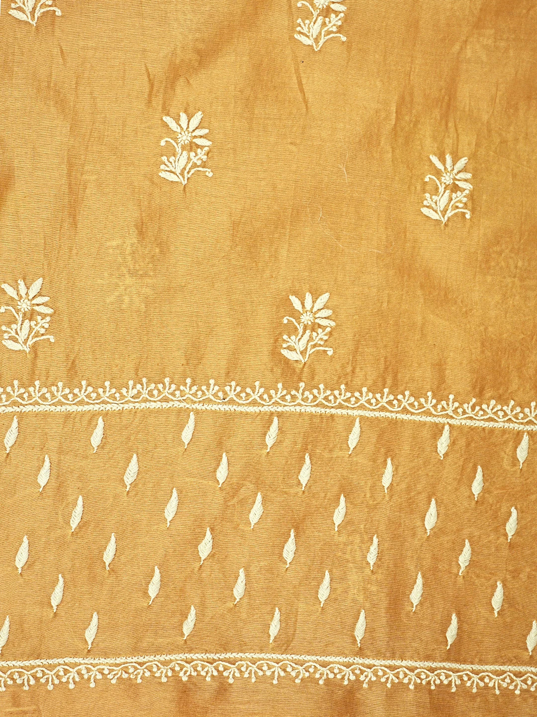 Ada Hand Embroidered Mustard Chanderi Lucknowi Chikankari Unstitched Kurta Dupatta Set 01A816623