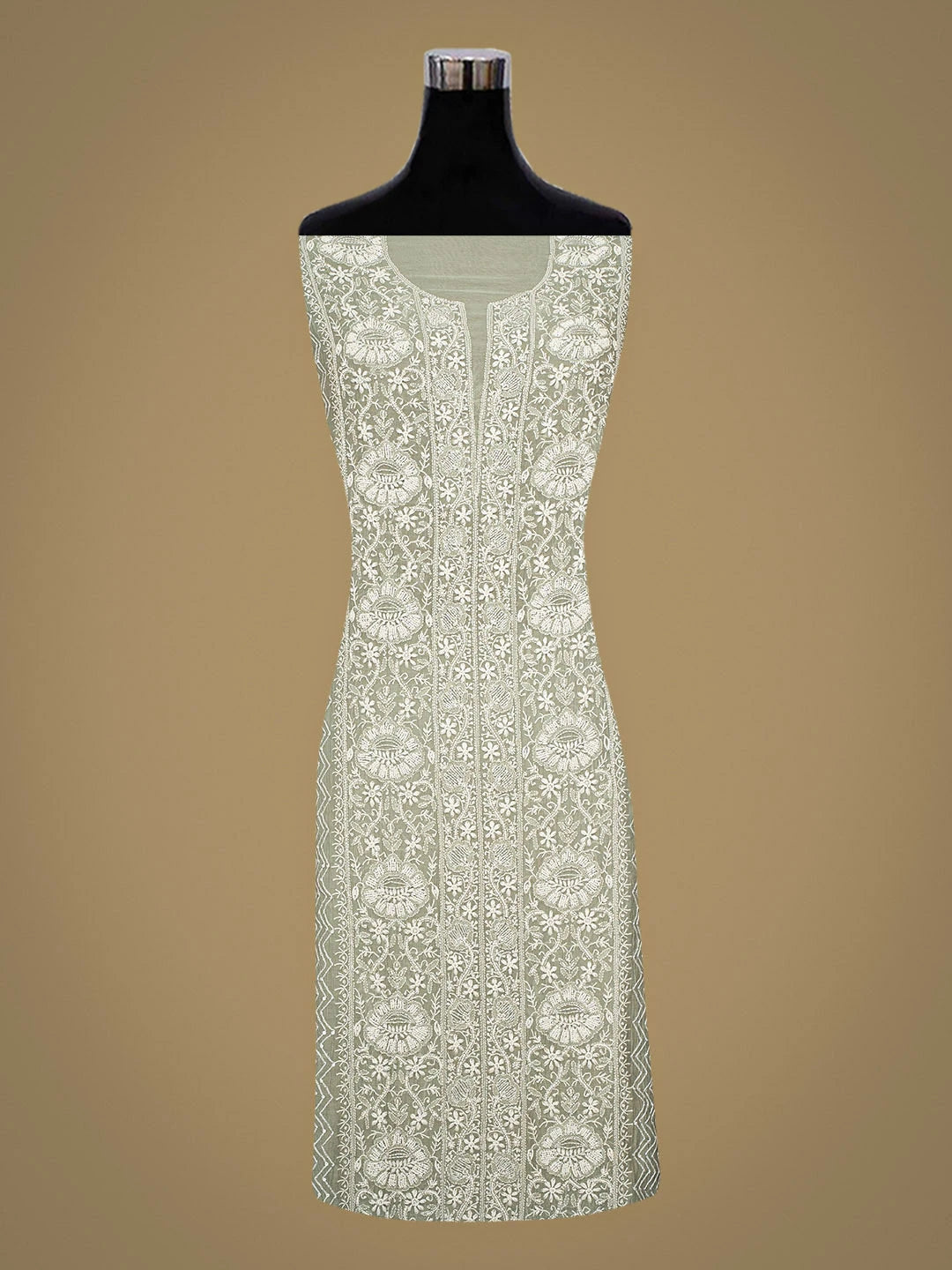 Ada Hand Embroidered Grey Chanderi Lucknowi Chikankari Semi-Stitched Kurta Dupatta Set With Cutdana Work 01A935422