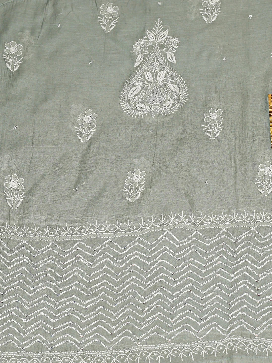 Ada Hand Embroidered Grey Chanderi Lucknowi Chikankari Semi-Stitched Kurta Dupatta Set With Cutdana Work 01A935422