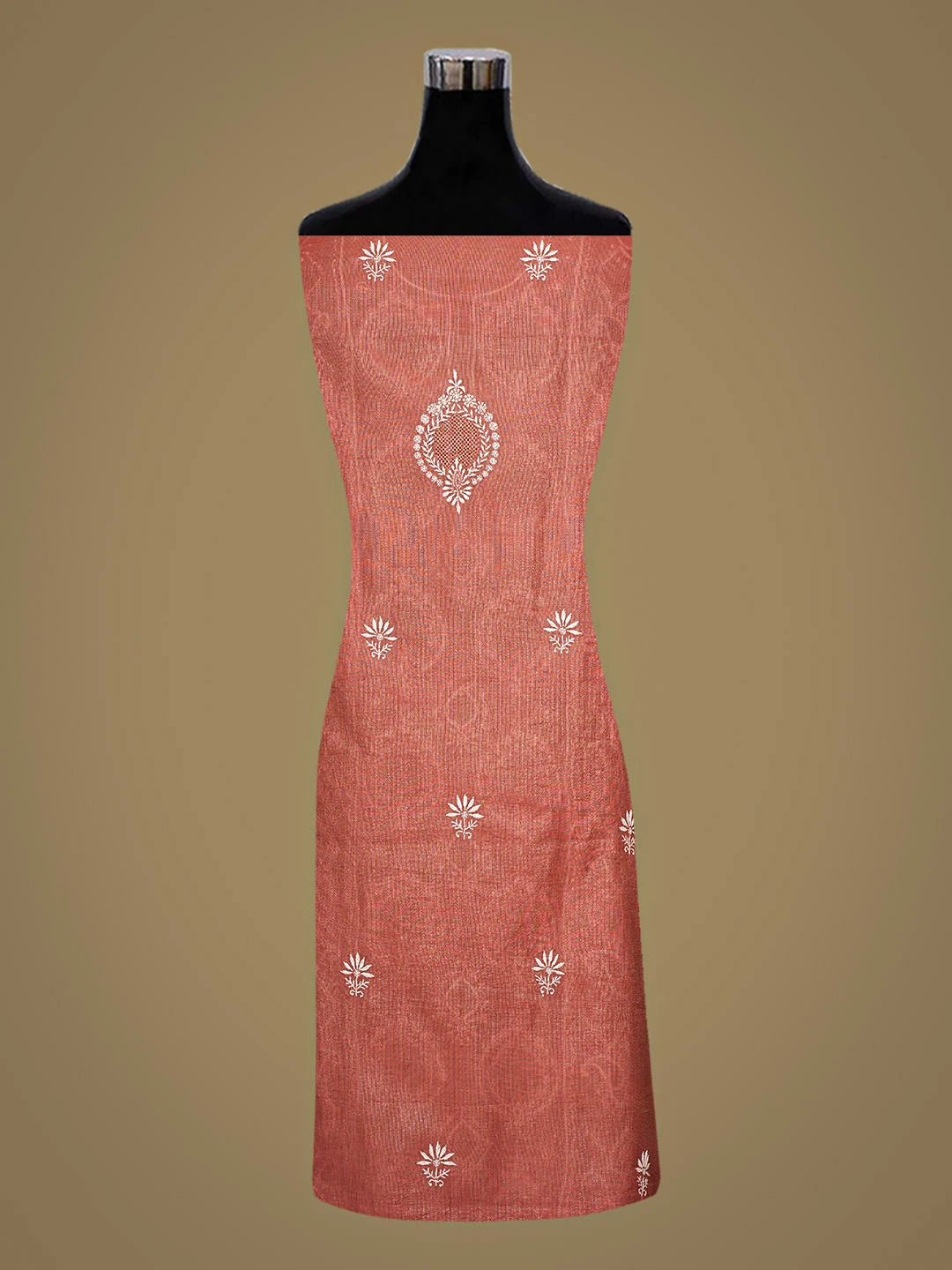 Ada Hand Embroidered Dusty Peach Tissue Lucknowi Chikankari Unstitched Kurta Dupatta Set With Zari Taar Work 01A935243