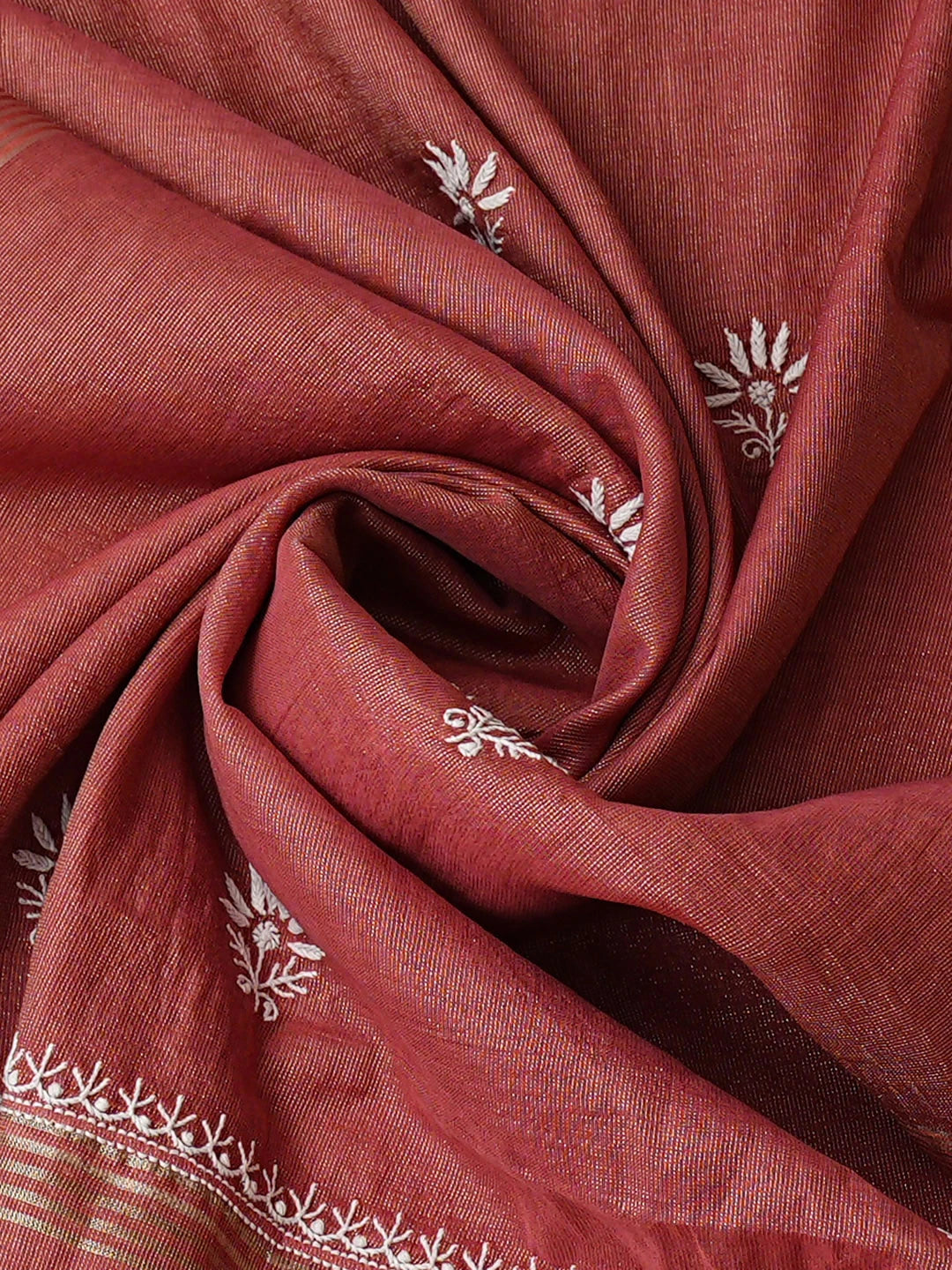 Ada Hand Embroidered Dusty Peach Tissue Lucknowi Chikankari Unstitched Kurta Dupatta Set With Zari Taar Work 01A935243