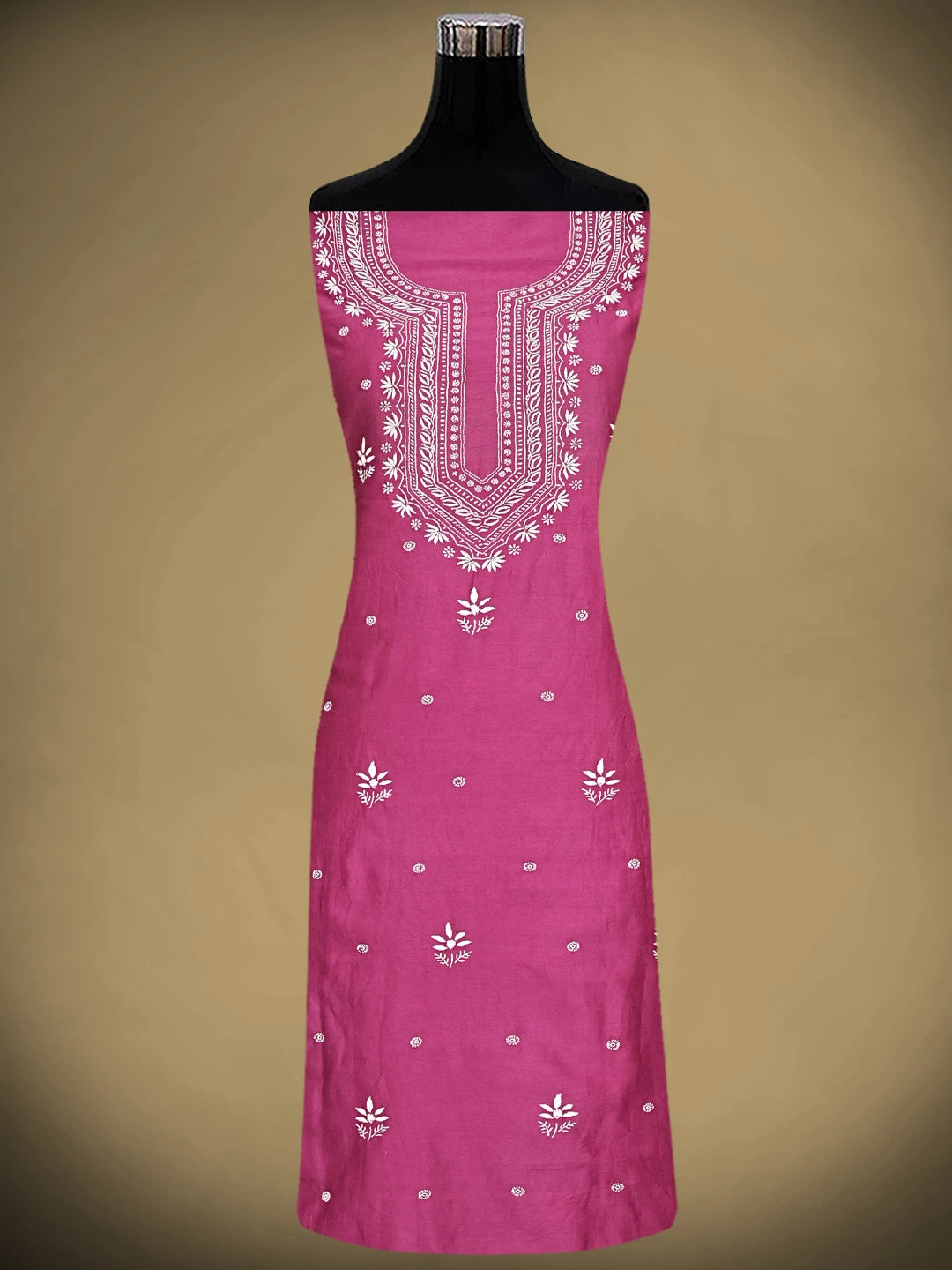 Ada Hand Embroidered Magenta Chanderi Lucknowi Chikankari Unstitched Suit Piece 01A805667