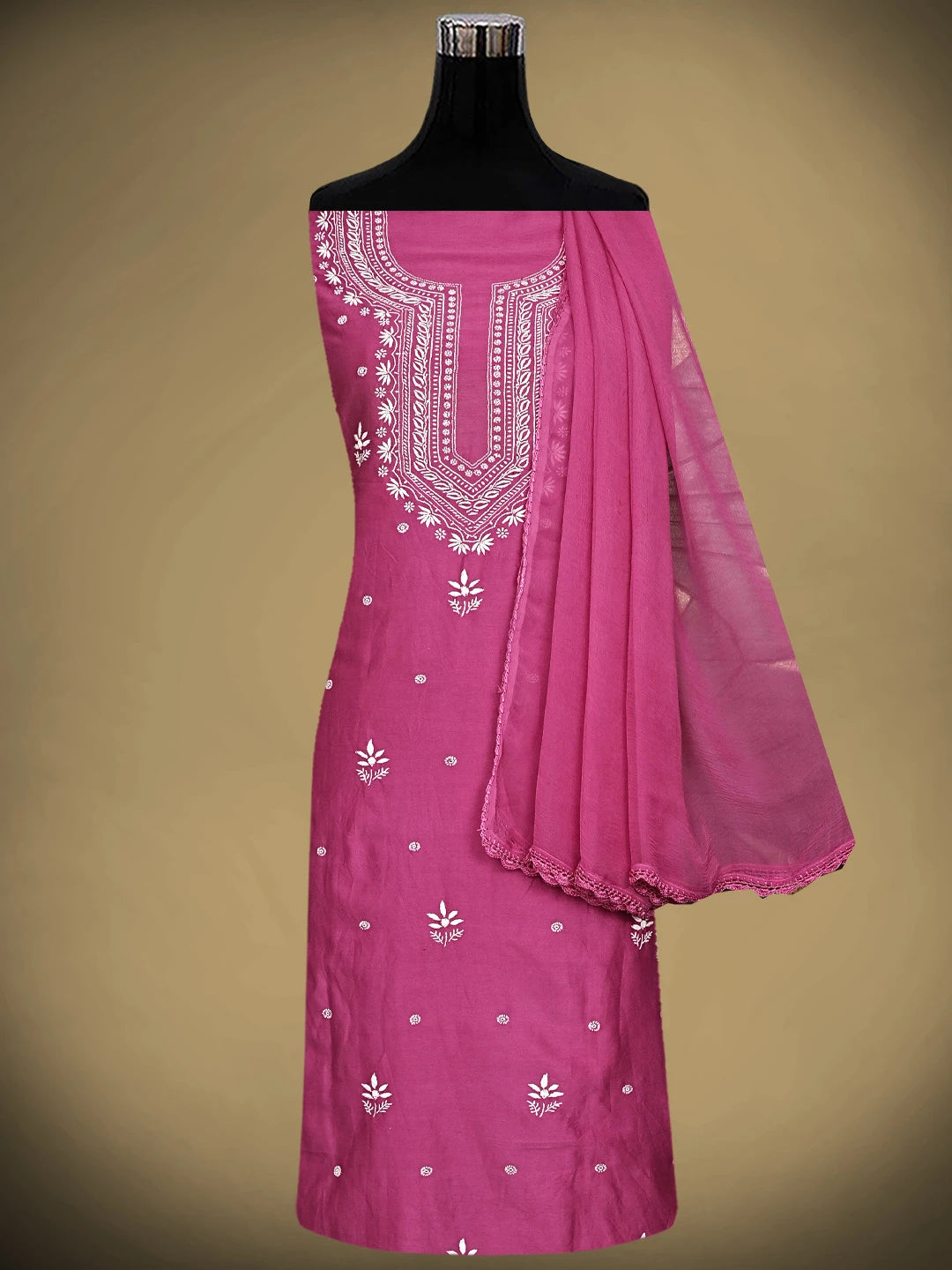 Ada Hand Embroidered Magenta Chanderi Lucknowi Chikankari Unstitched Suit Piece 01A805667