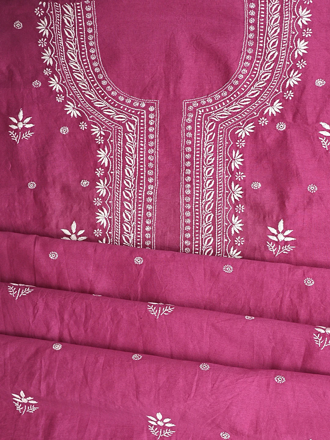 Ada Hand Embroidered Magenta Chanderi Lucknowi Chikankari Unstitched Suit Piece 01A805667