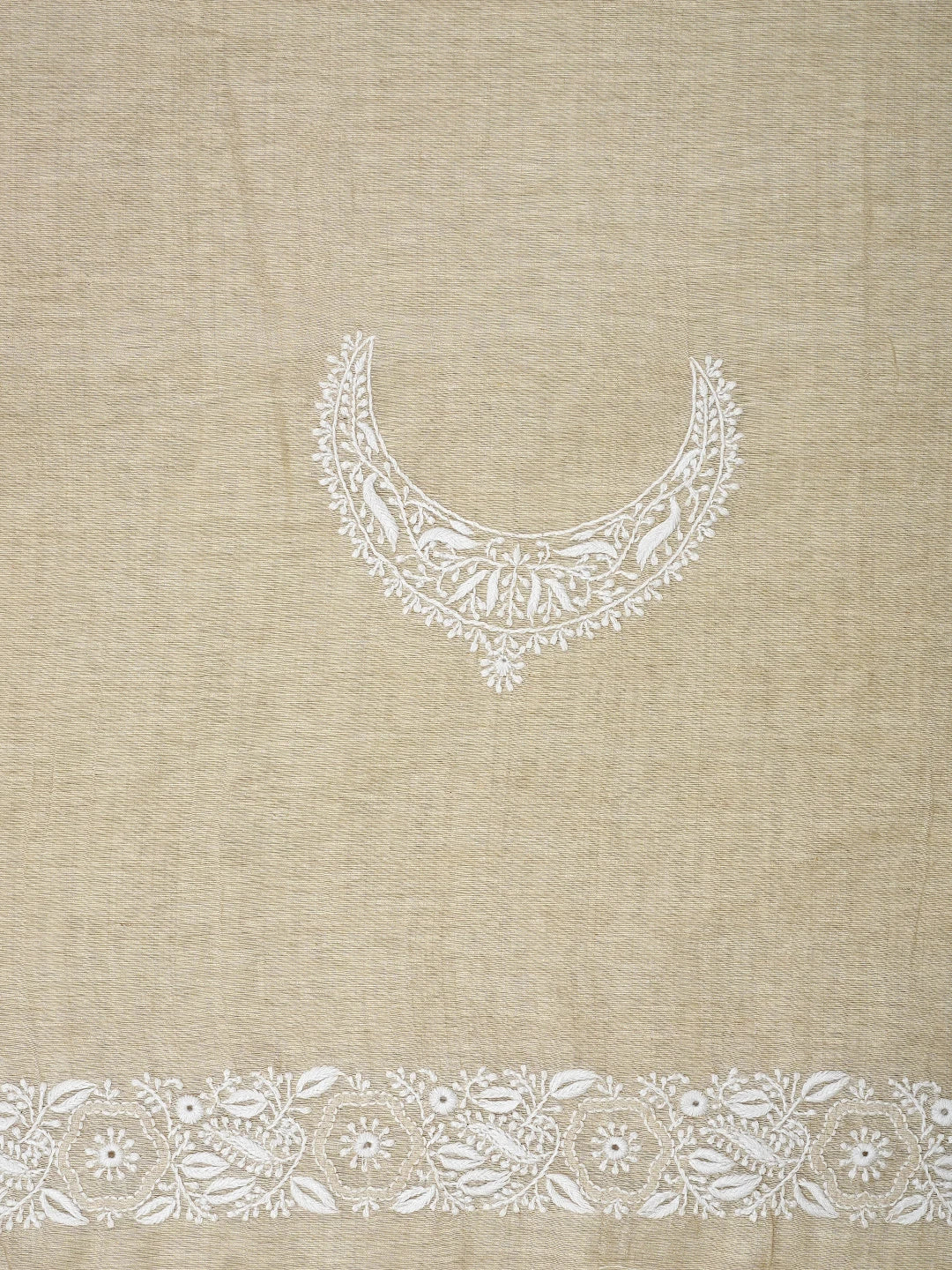 Ada Hand Embroidered Fawn Khadi Chanderi Lucknowi Chikankari Unstitched Kurta Dupatta Set 01A937457