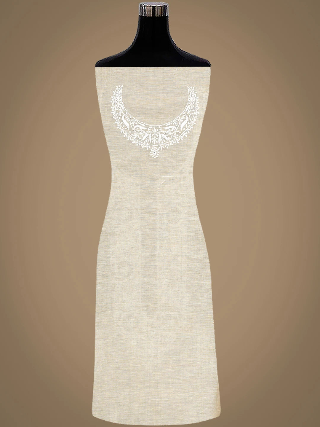 Ada Hand Embroidered Fawn Khadi Chanderi Lucknowi Chikankari Unstitched Kurta Dupatta Set 01A937457