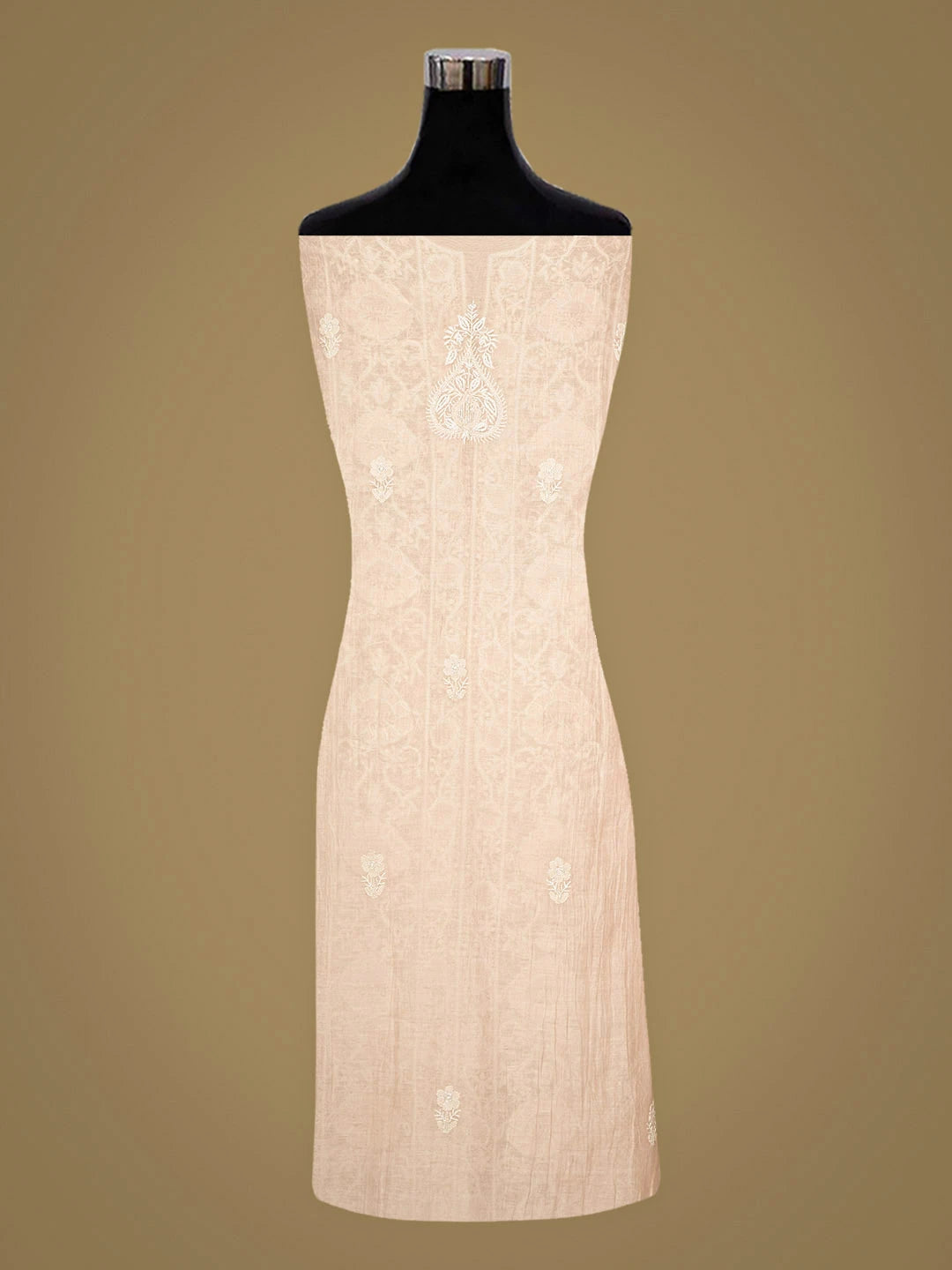 Ada Hand Embroidered Peach Chanderi Lucknowi Chikankari Semi-Stitched Kurta Dupatta Set With Cutdana Work 01A935426