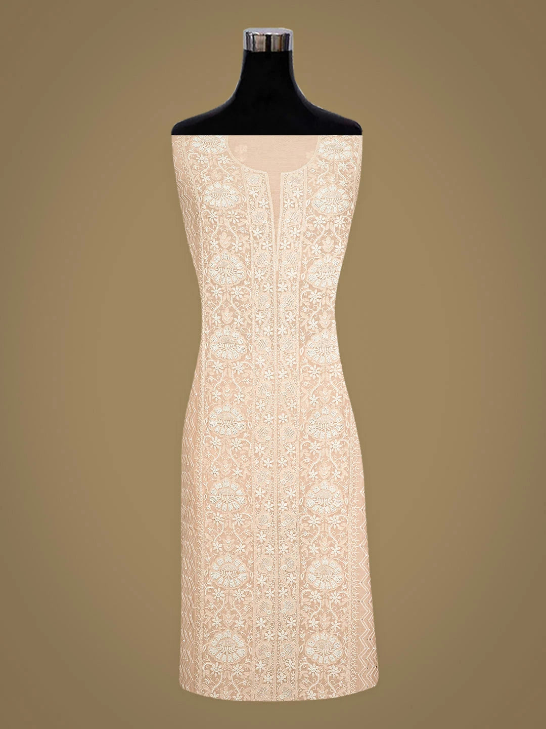 Ada Hand Embroidered Peach Chanderi Lucknowi Chikankari Semi-Stitched Kurta Dupatta Set With Cutdana Work 01A935426