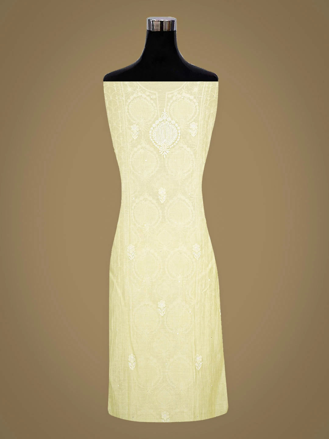 Ada Hand Embroidered Lime Green Chanderi Lucknowi Chikankari Semi-Stitched Kurta Dupatta Set With Cutdana Work 01A935503