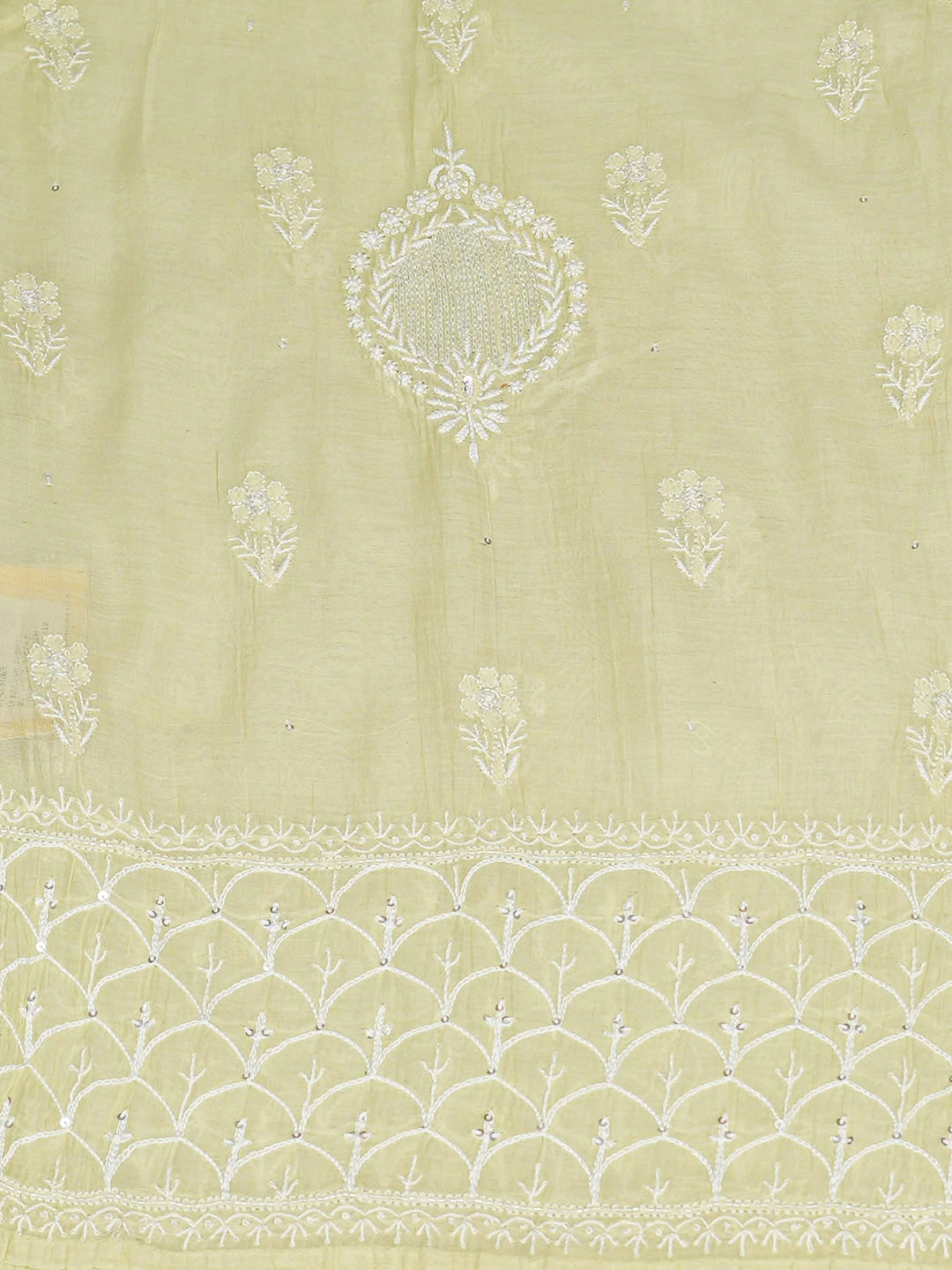 Ada Hand Embroidered Lime Green Chanderi Lucknowi Chikankari Semi-Stitched Kurta Dupatta Set With Cutdana Work 01A935503