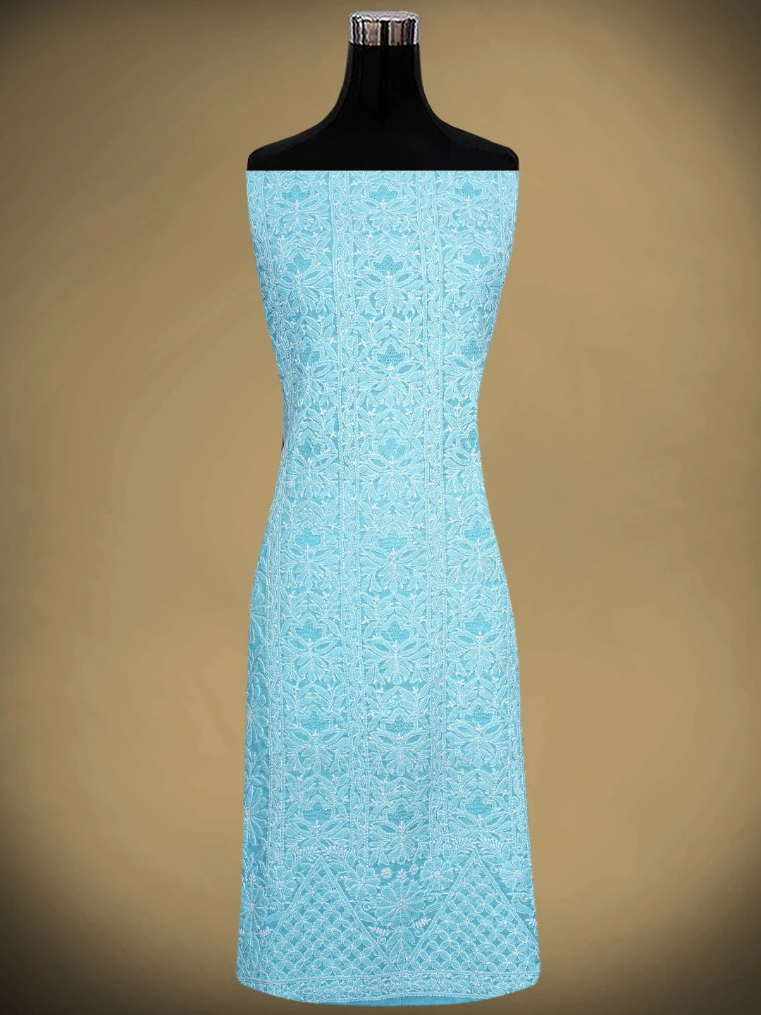 Ada Hand Embroidered Blue Cotton Lucknowi Chikankari Unstitched Suit Piece 01A637151