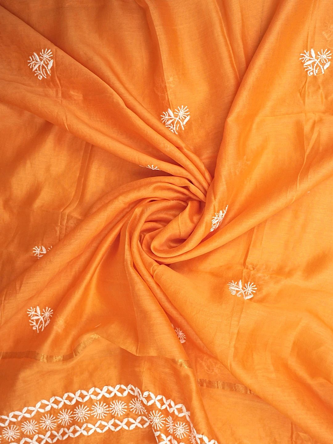 Ada Hand Embroidered Blaze Orange Chanderi Lucknowi Chikankari Unstitched Kurta Dupatta Set With Zari Work  01A747669