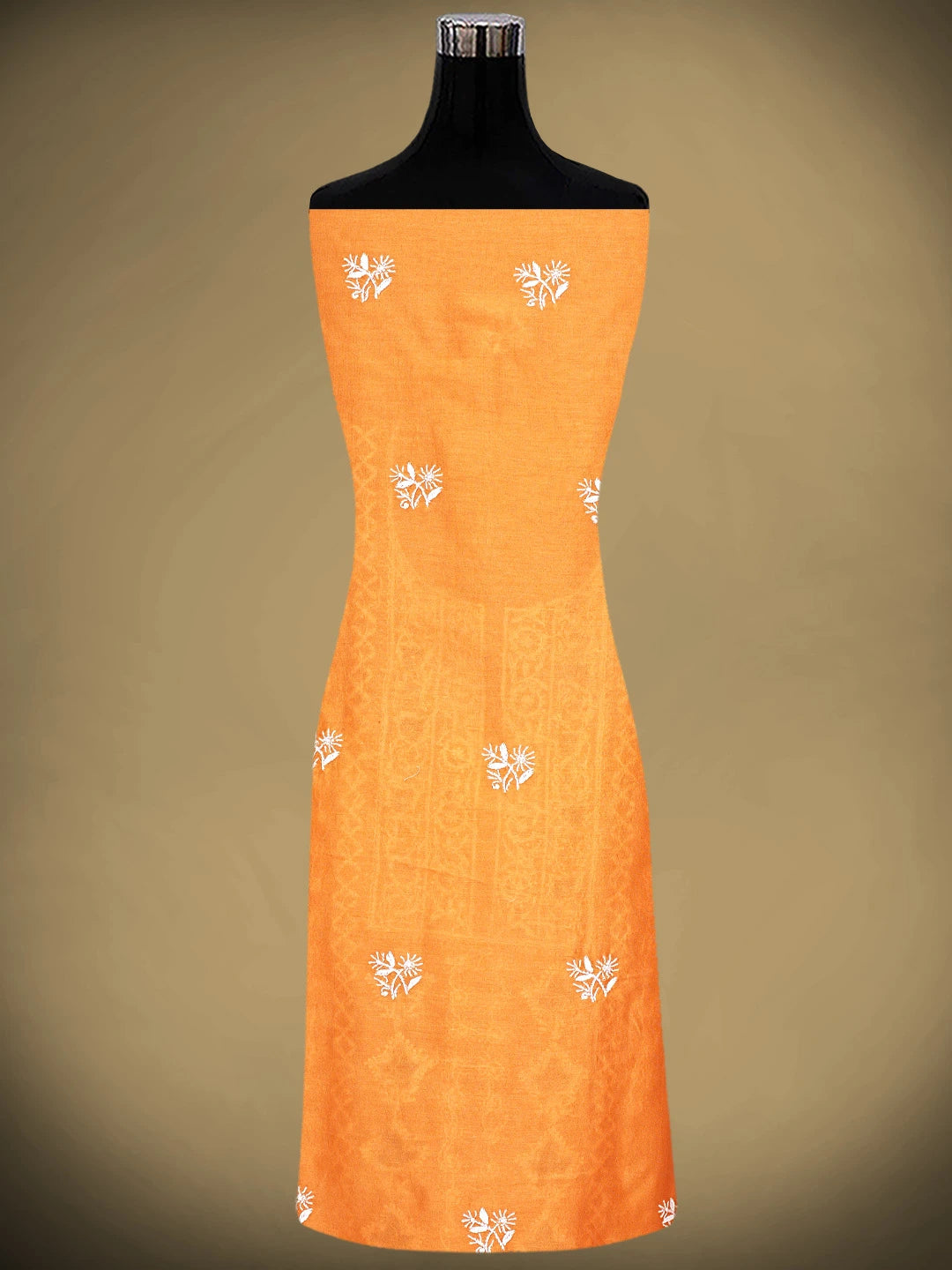 Ada Hand Embroidered Blaze Orange Chanderi Lucknowi Chikankari Unstitched Kurta Dupatta Set With Zari Work  01A747669