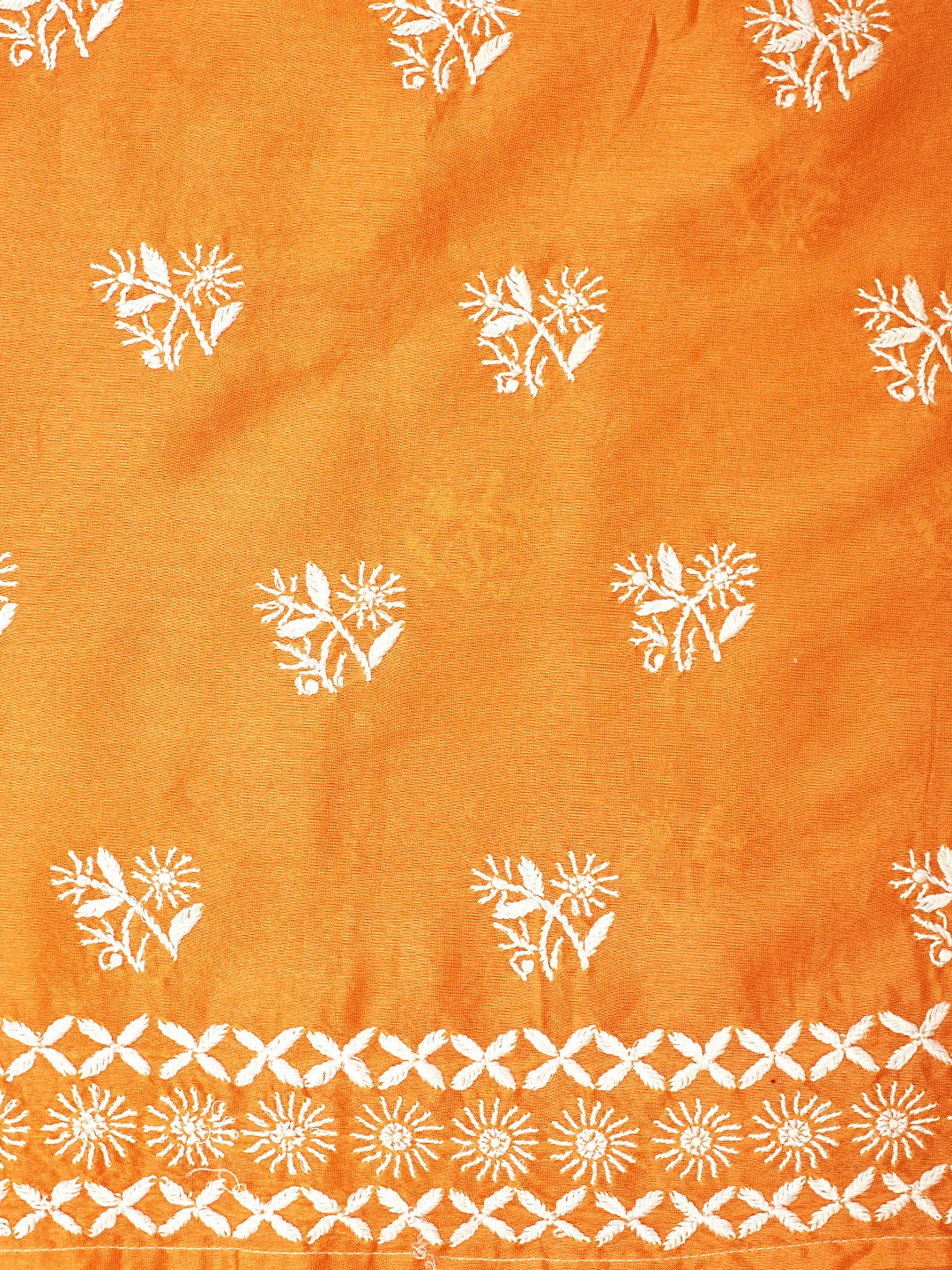 Ada Hand Embroidered Blaze Orange Chanderi Lucknowi Chikankari Unstitched Kurta Dupatta Set With Zari Work  01A747669