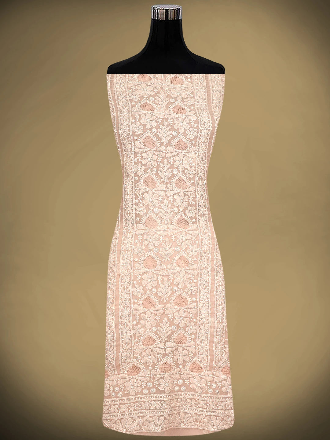 Ada Hand Embroidered Blushing Peach Georgette Lucknowi Chikankari Unstitched Suit Piece 01A835380