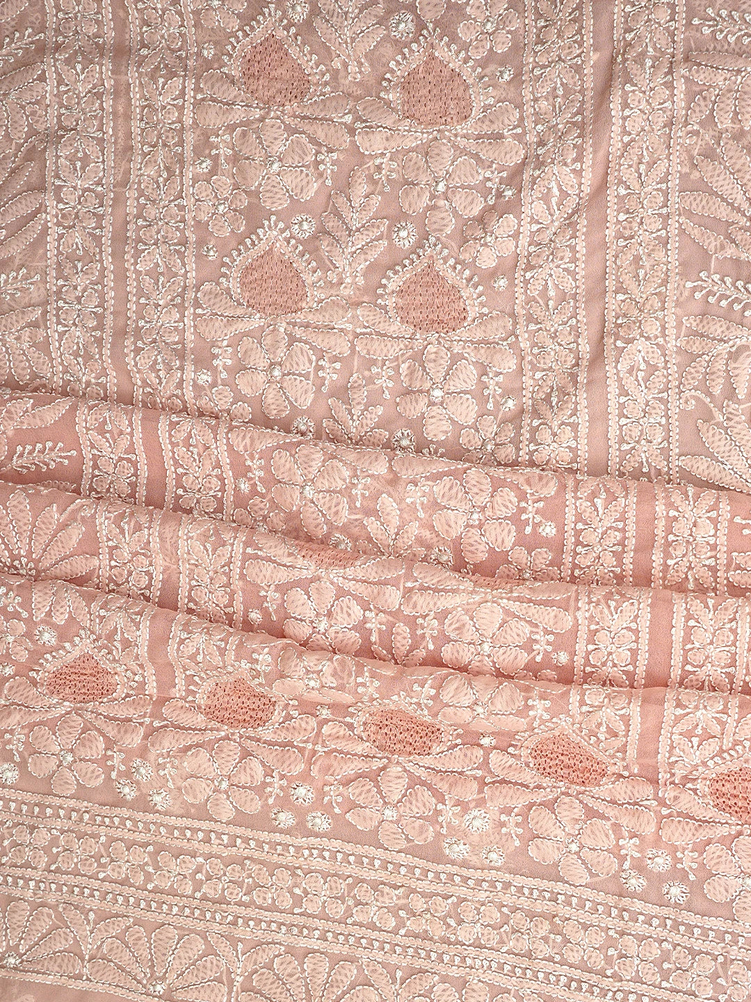 Ada Hand Embroidered Blushing Peach Georgette Lucknowi Chikankari Unstitched Suit Piece 01A835380