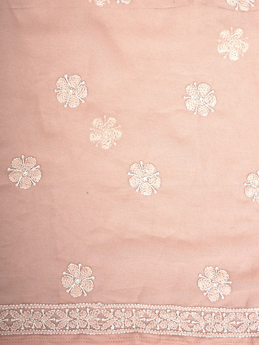 Ada Hand Embroidered Blushing Peach Georgette Lucknowi Chikankari Unstitched Suit Piece 01A835380