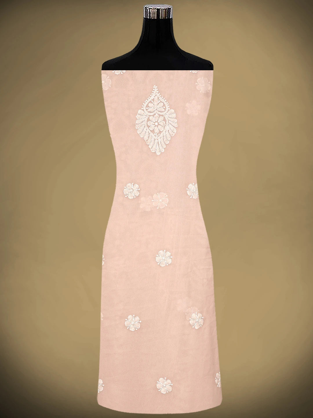 Ada Hand Embroidered Blushing Peach Georgette Lucknowi Chikankari Unstitched Suit Piece 01A835380