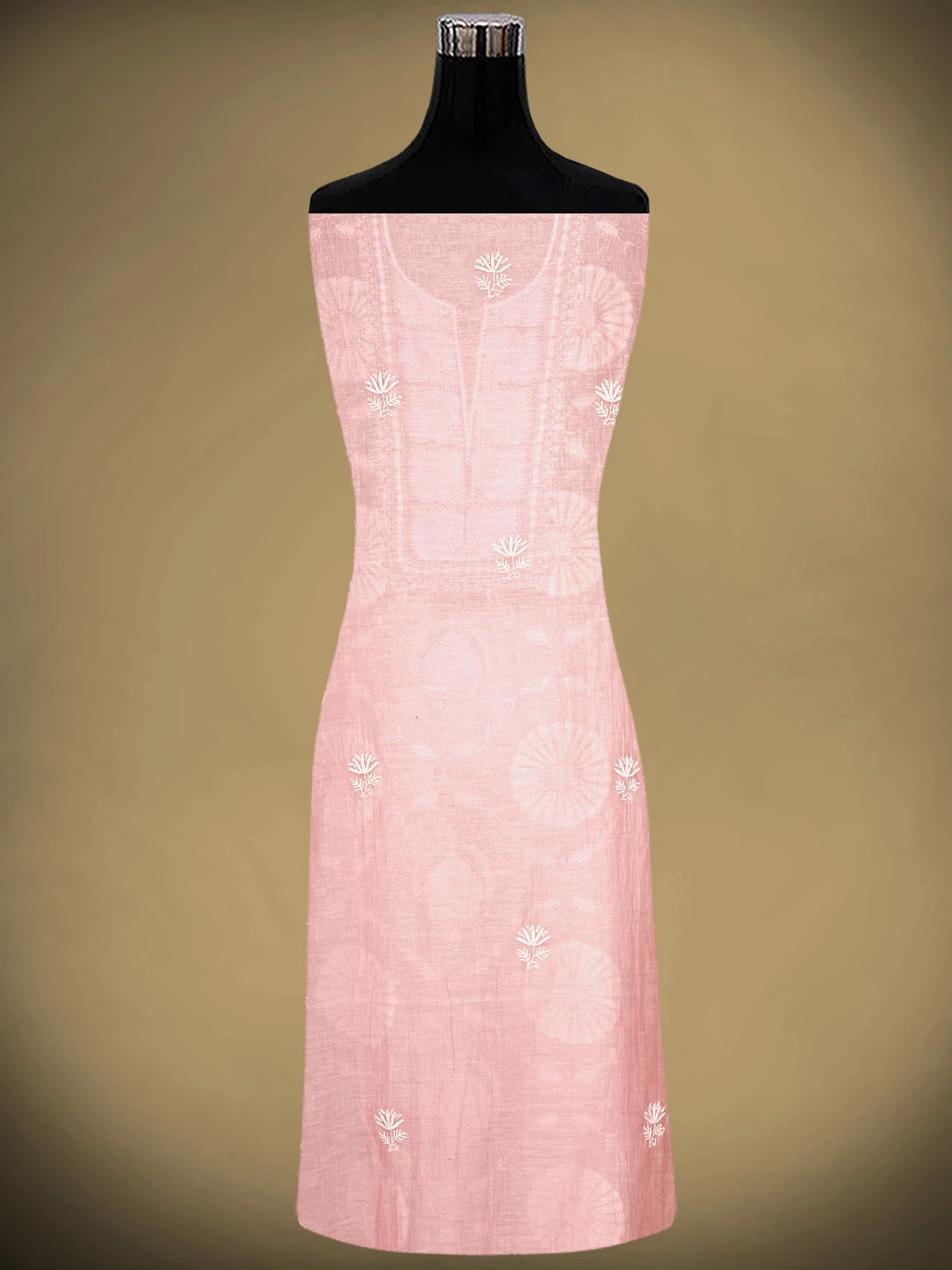 Ada Hand Embroidered Pink Chanderi Lucknowi Chikankari Unstitched Kurta Dupatta Set With Cutdana Work 01A922100
