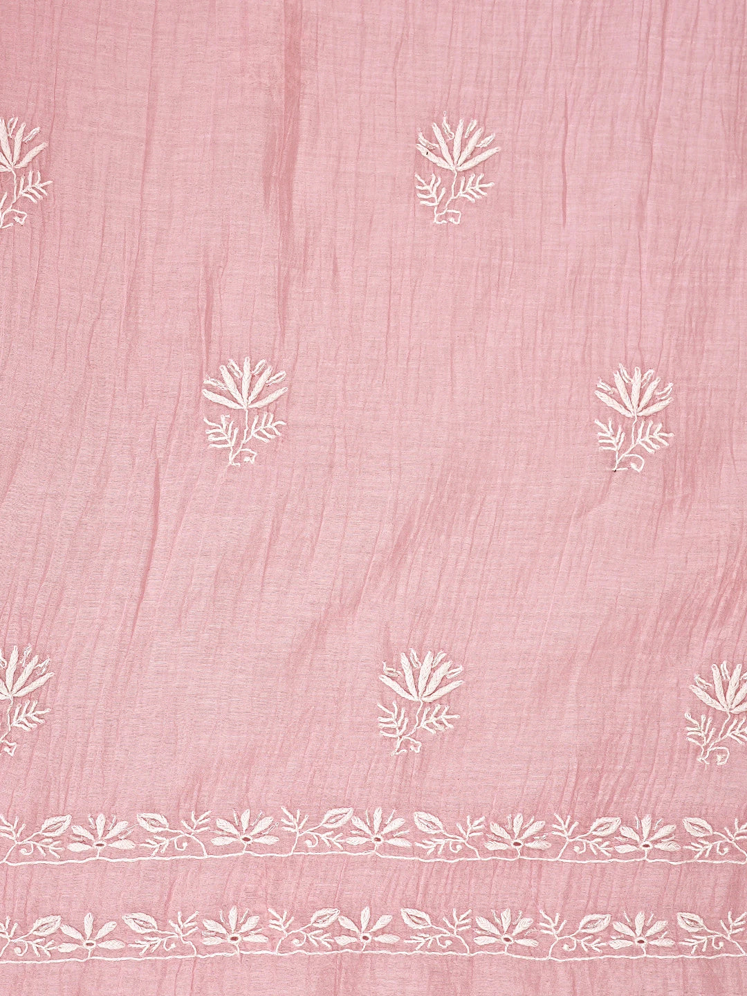 Ada Hand Embroidered Pink Chanderi Lucknowi Chikankari Unstitched Kurta Dupatta Set With Cutdana Work 01A922100