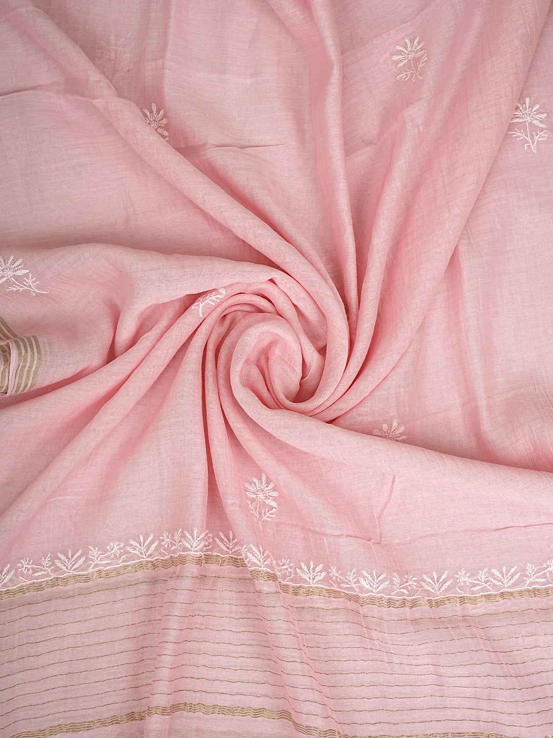 Ada Hand Embroidered Pink Chanderi Lucknowi Chikankari Unstitched Kurta Dupatta Set With Cutdana Work 01A922100