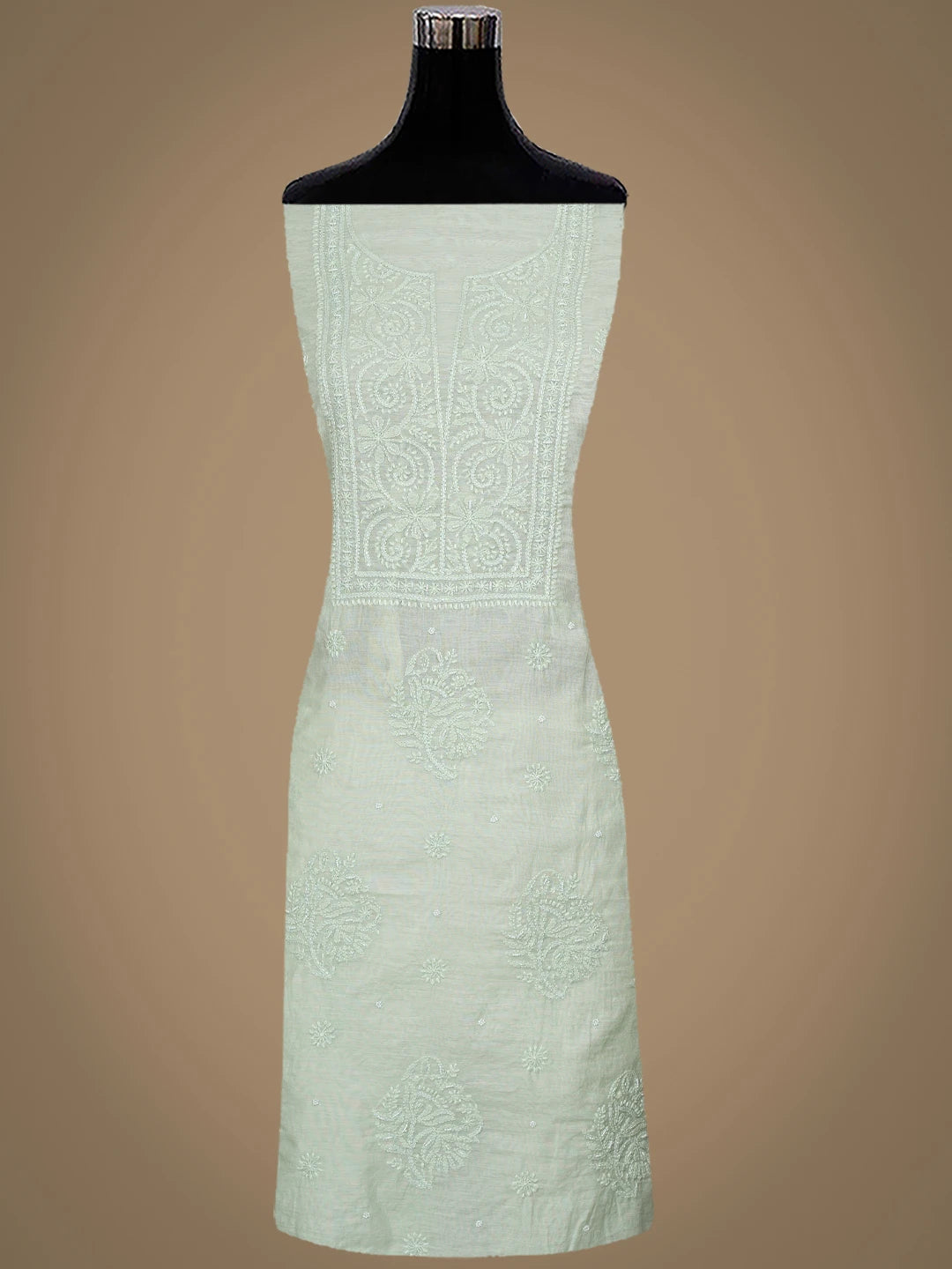 Ada Hand Embroidered Pastel Green Chanderi Lucknowi Chikankari Unstitched Suit Piece With Pearl Work 01A937519