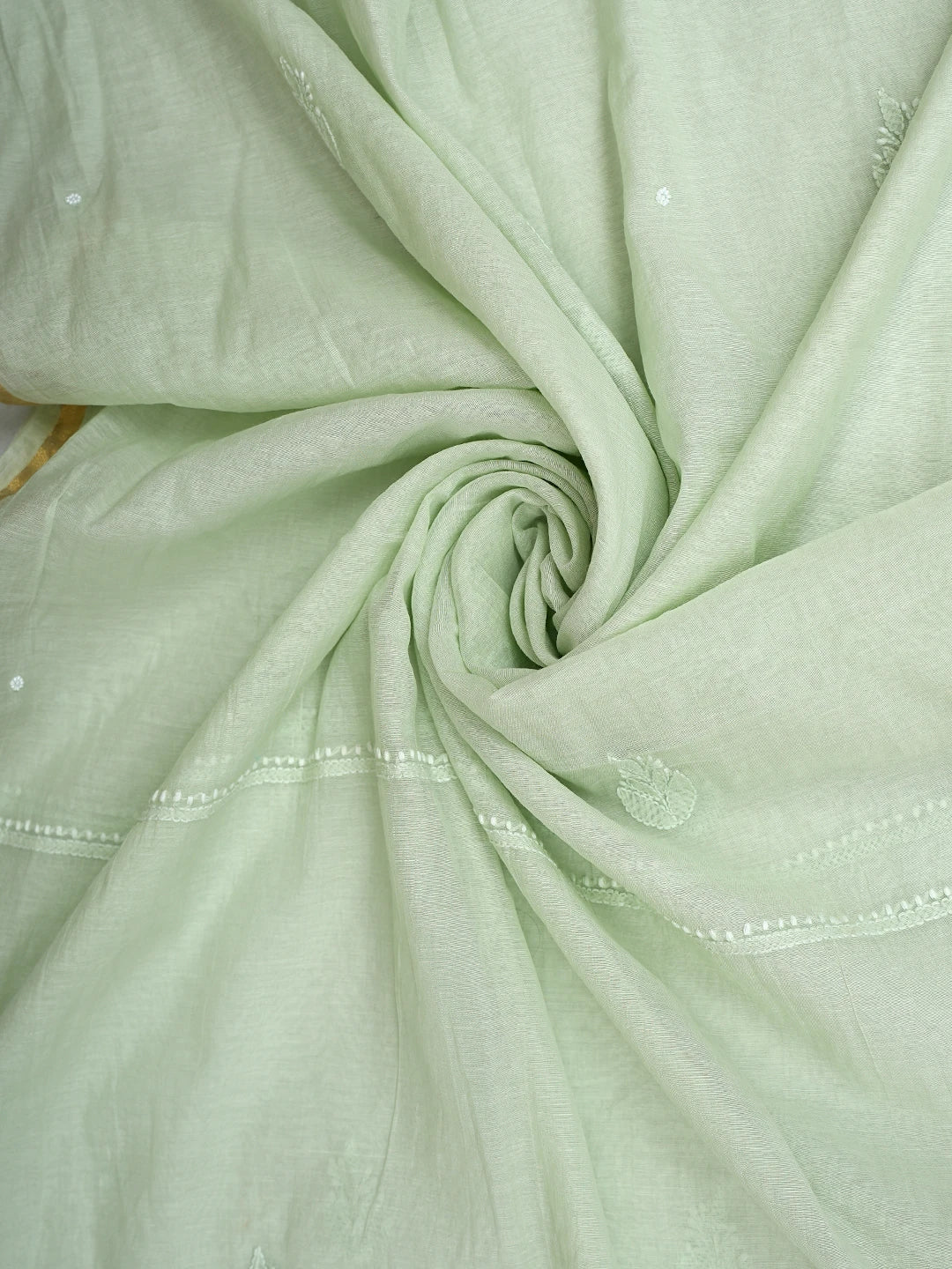 Ada Hand Embroidered Pastel Green Chanderi Lucknowi Chikankari Unstitched Suit Piece With Pearl Work 01A937519