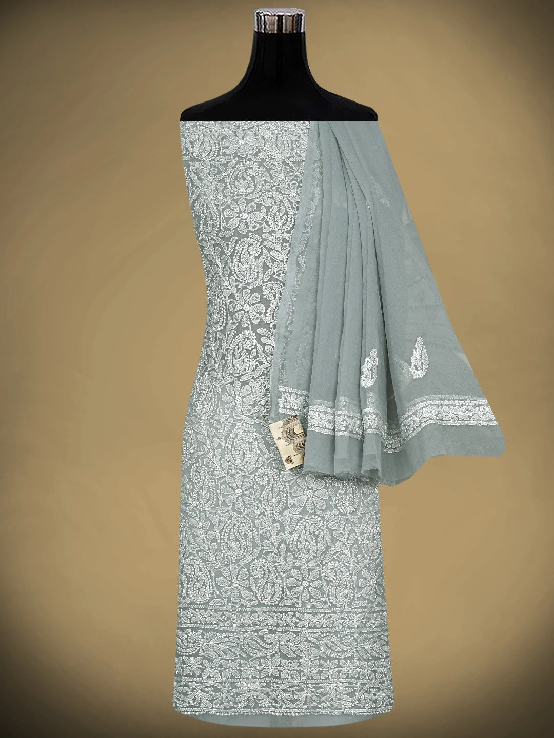 Ada Hand Embroidered Grey Georgette Lucknowi Chikankari Unstitched Suit Piece 01A907702