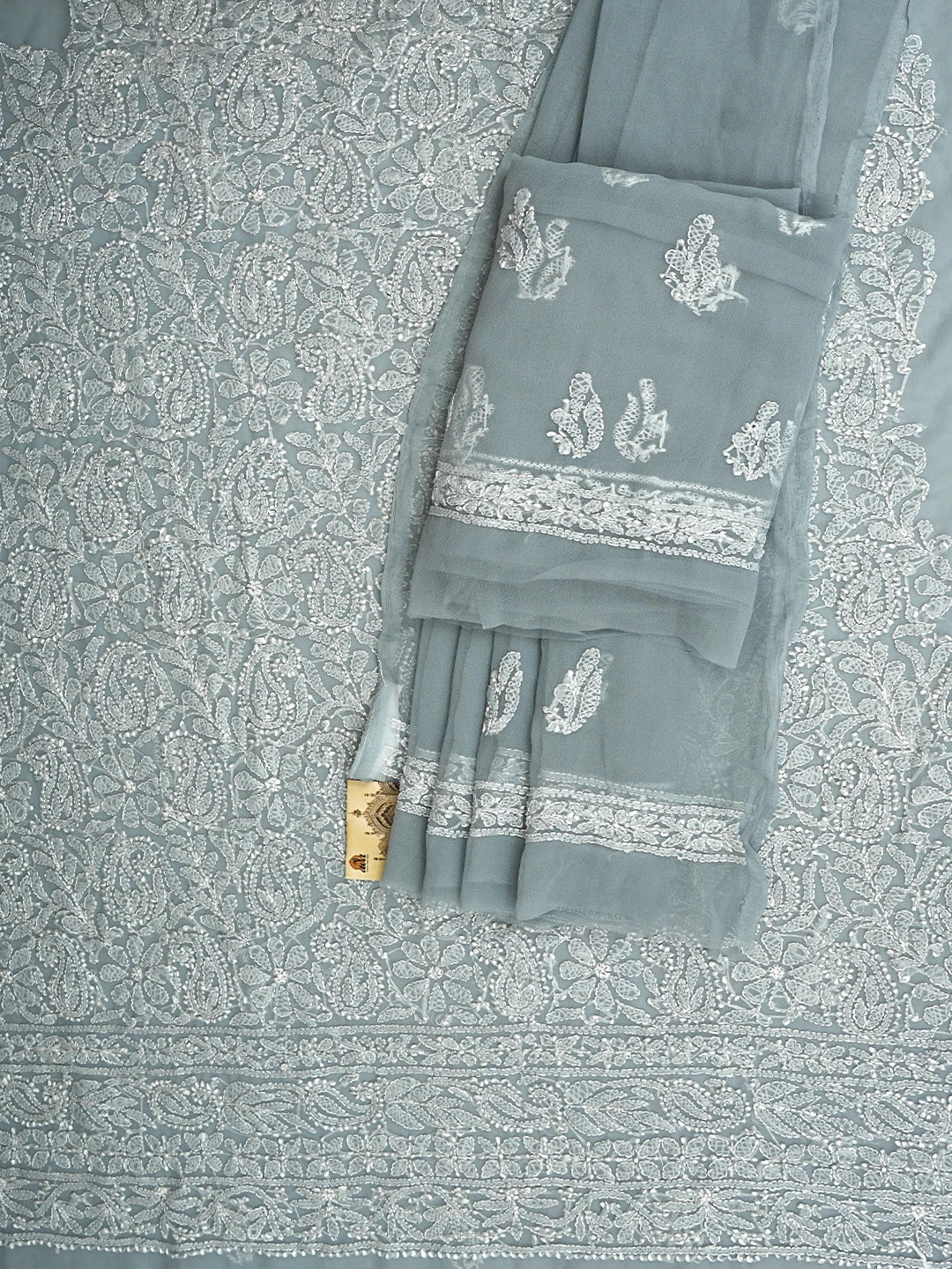 Ada Hand Embroidered Grey Georgette Lucknowi Chikankari Unstitched Suit Piece 01A907702