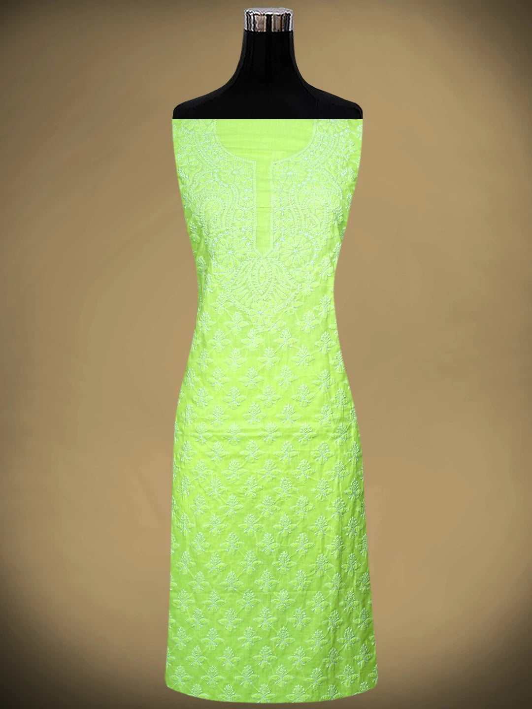 Ada Hand Embroidered Lime Green Cotton Lucknowi Chikankari Unstitched Suit Piece 01A867135