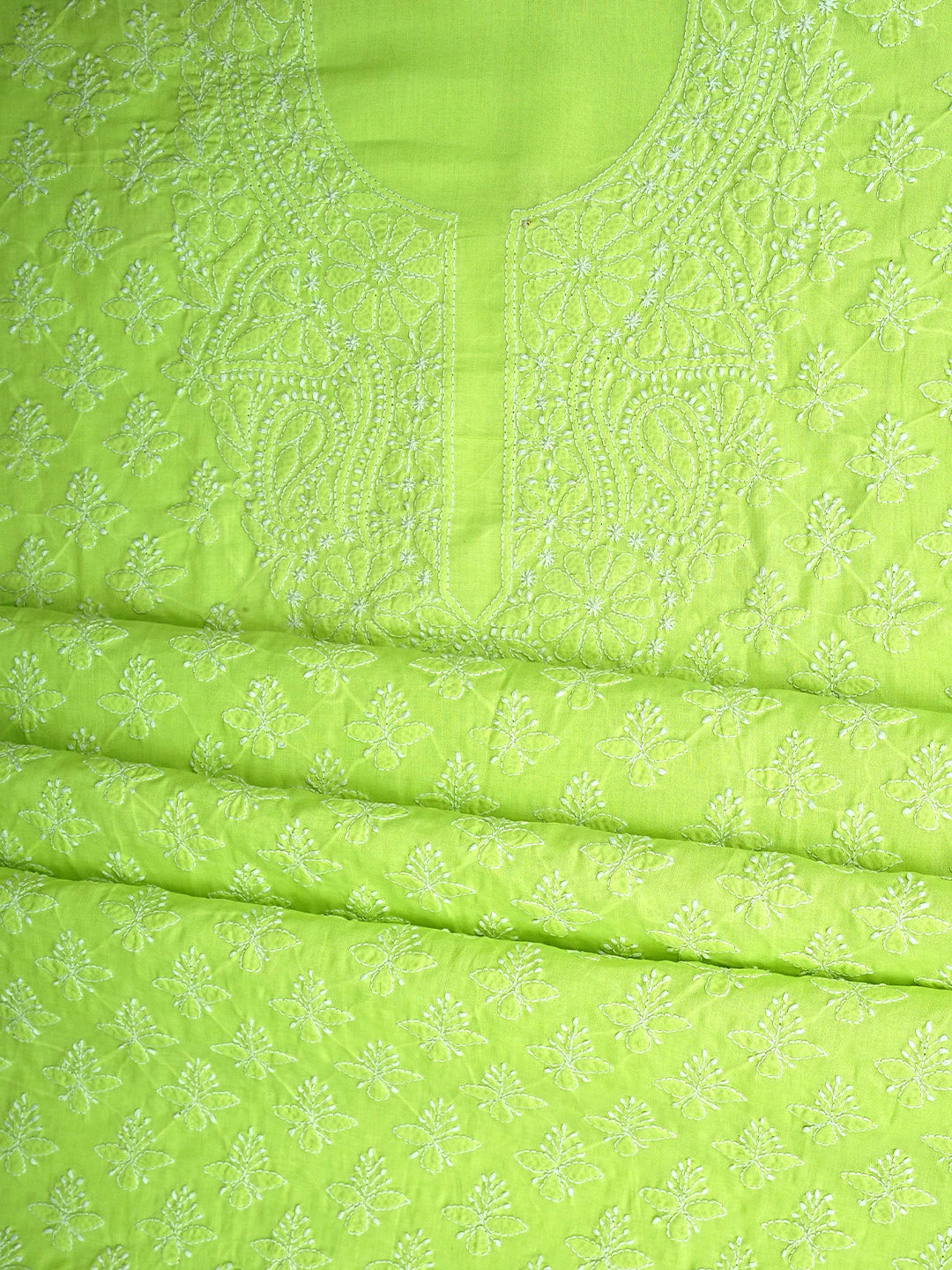 Ada Hand Embroidered Lime Green Cotton Lucknowi Chikankari Unstitched Suit Piece 01A867135