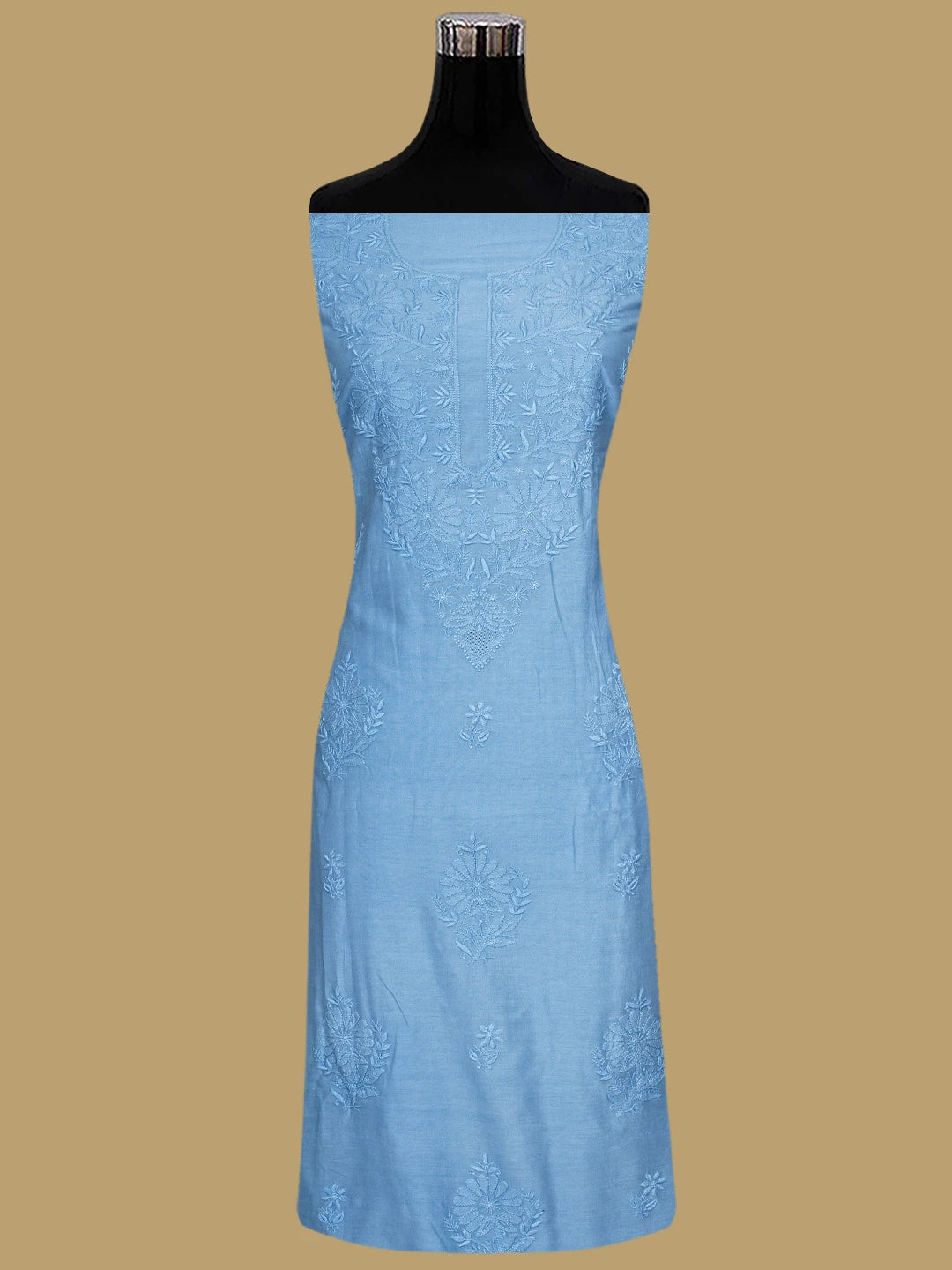 Ada Hand Embroidered Baby Blue Ice Chanderi Lucknowi Chikankari Unstitched Kurta Dupatta Set 01A932532