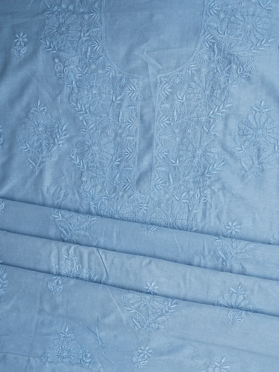 Ada Hand Embroidered Baby Blue Ice Chanderi Lucknowi Chikankari Unstitched Kurta Dupatta Set 01A932532