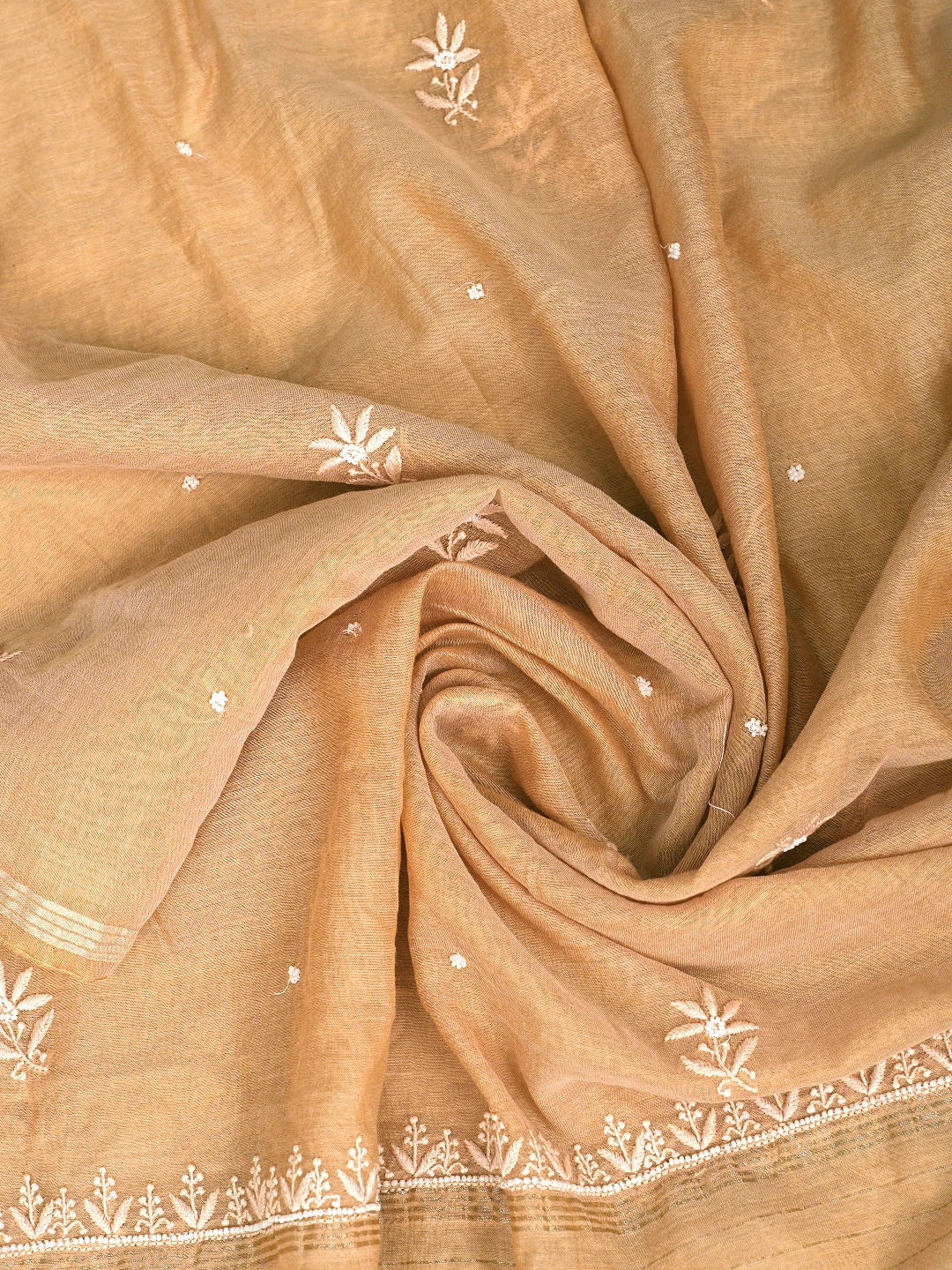 Ada Hand Embroidered Coral Glow Chanderi Lucknowi Chikankari Unstitched Kurta Dupatta Set With Pearl Work 01A777700