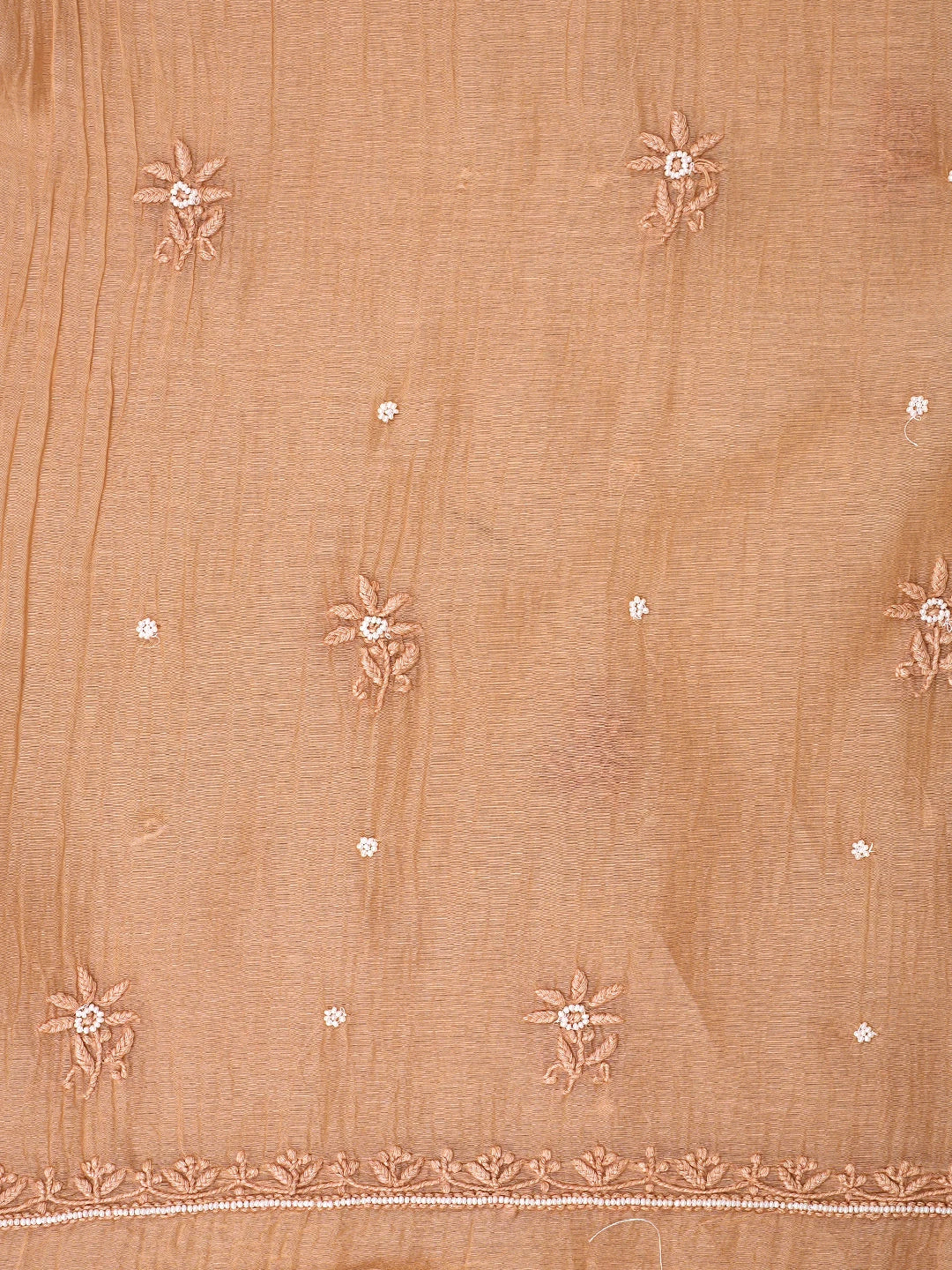 Ada Hand Embroidered Coral Glow Chanderi Lucknowi Chikankari Unstitched Kurta Dupatta Set With Pearl Work 01A777700