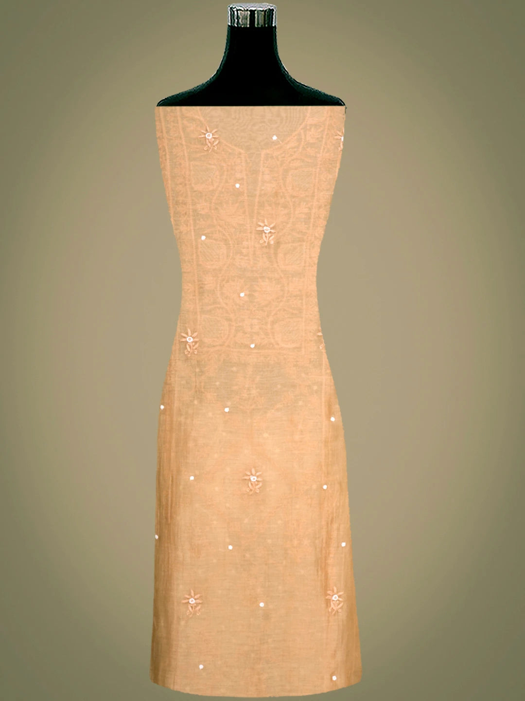 Ada Hand Embroidered Coral Glow Chanderi Lucknowi Chikankari Unstitched Kurta Dupatta Set With Pearl Work 01A777700