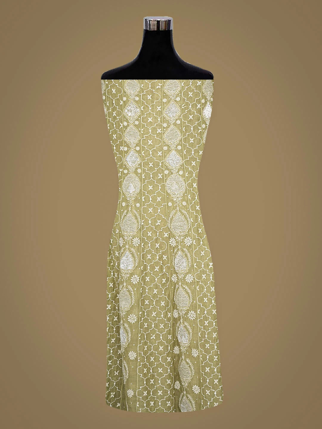 Ada Hand Embroidered Pista Green Chanderi Lucknowi Chikankari Semi-Stitched Anarkali Kurta Dupatta Set With Cutdana Work 01A935272