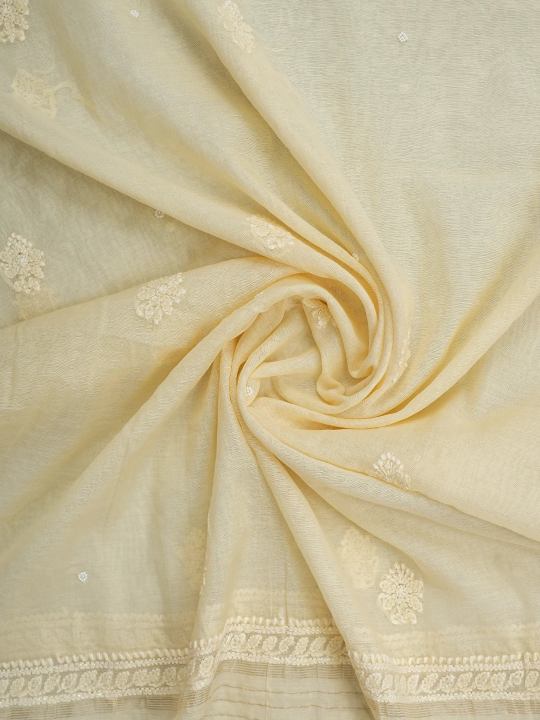 Ada Hand Embroidered Beige Chanderi Lucknowi Chikankari Unstitched Suit Piece With Cutdana Work 01A937520