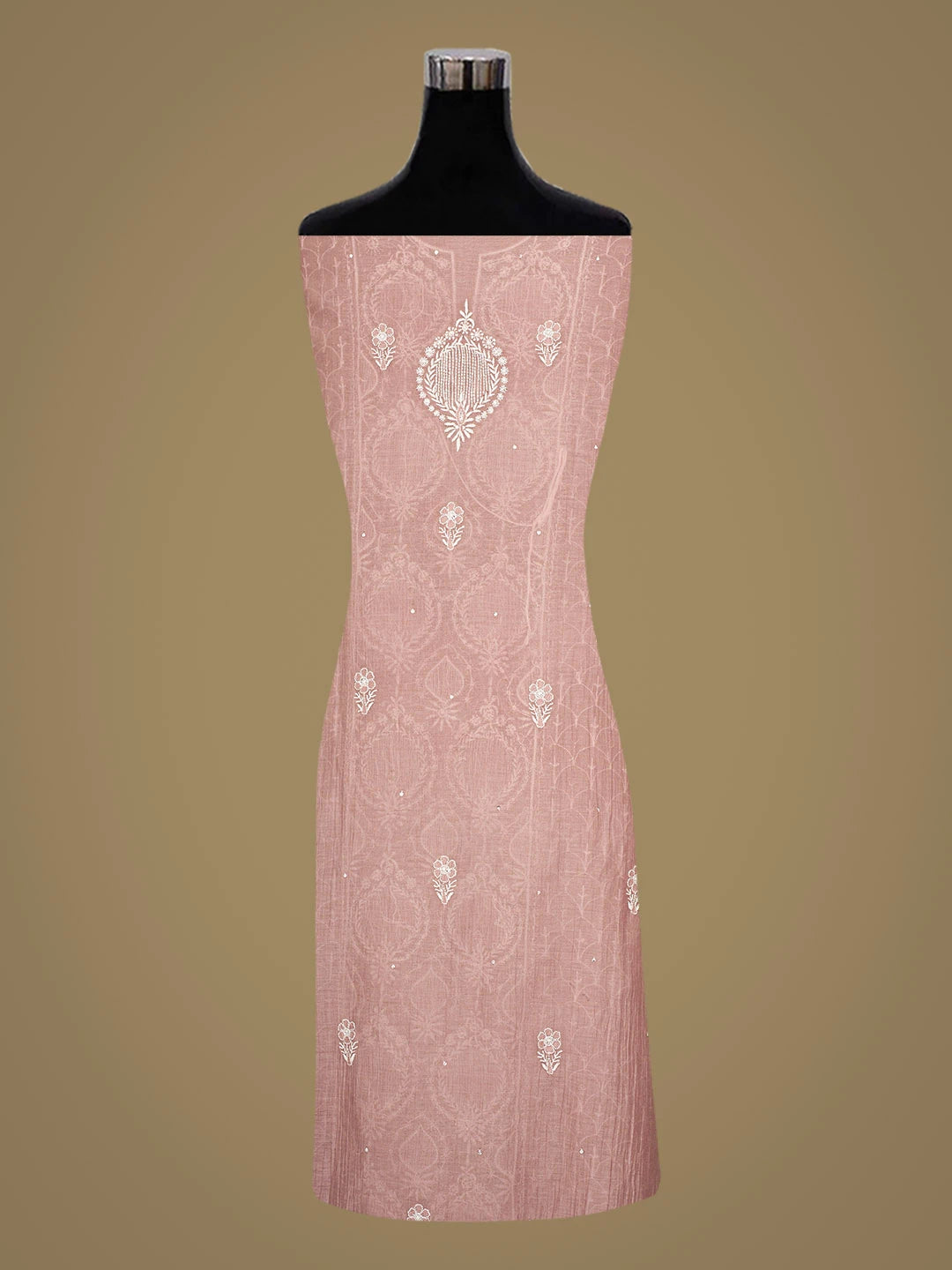Ada Hand Embroidered Dusty Peach Chanderi Lucknowi Chikankari Semi-Stitched Kurta Dupatta Set With Cutdana Work 01A935504