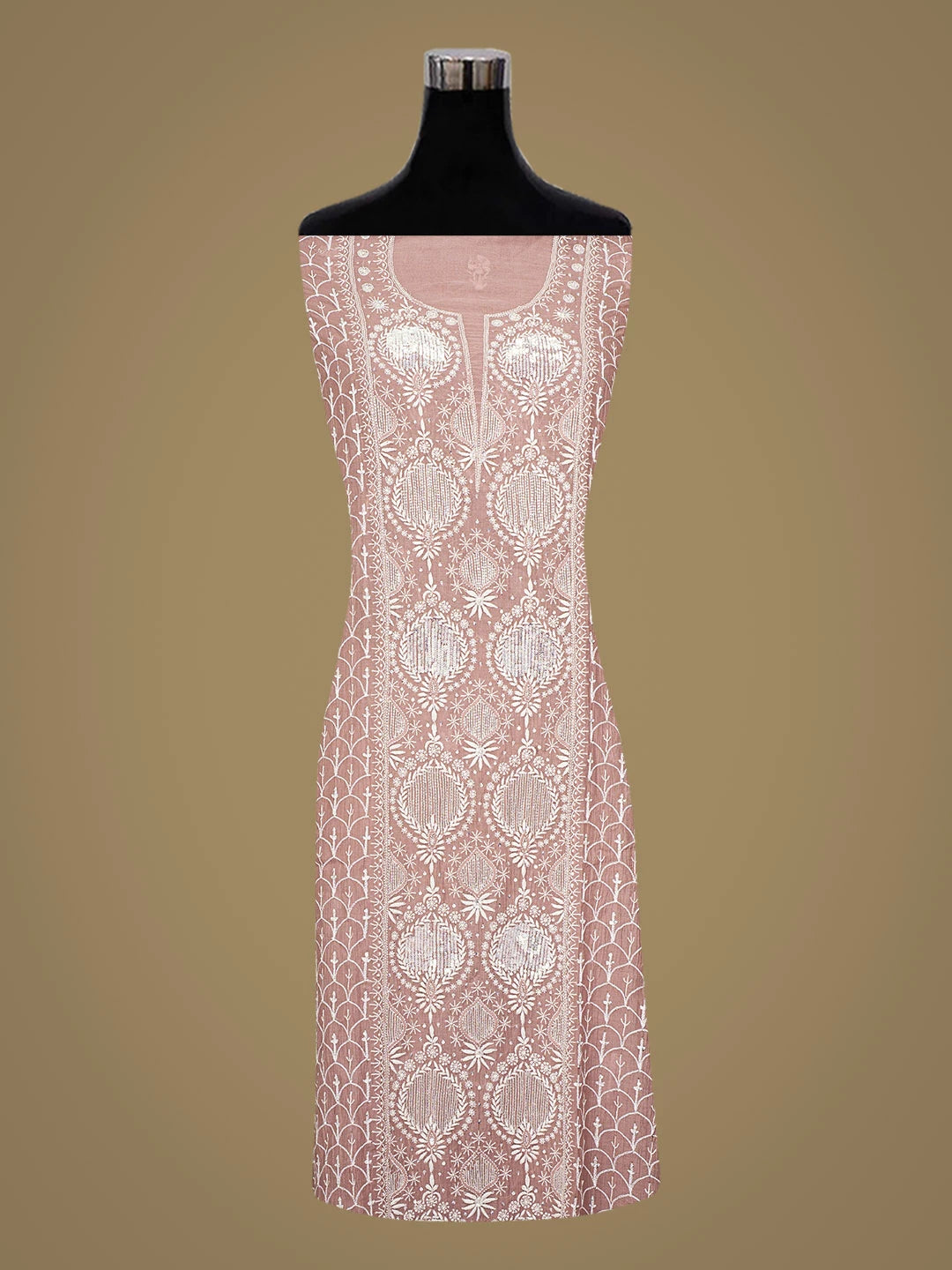 Ada Hand Embroidered Dusty Peach Chanderi Lucknowi Chikankari Semi-Stitched Kurta Dupatta Set With Cutdana Work 01A935504