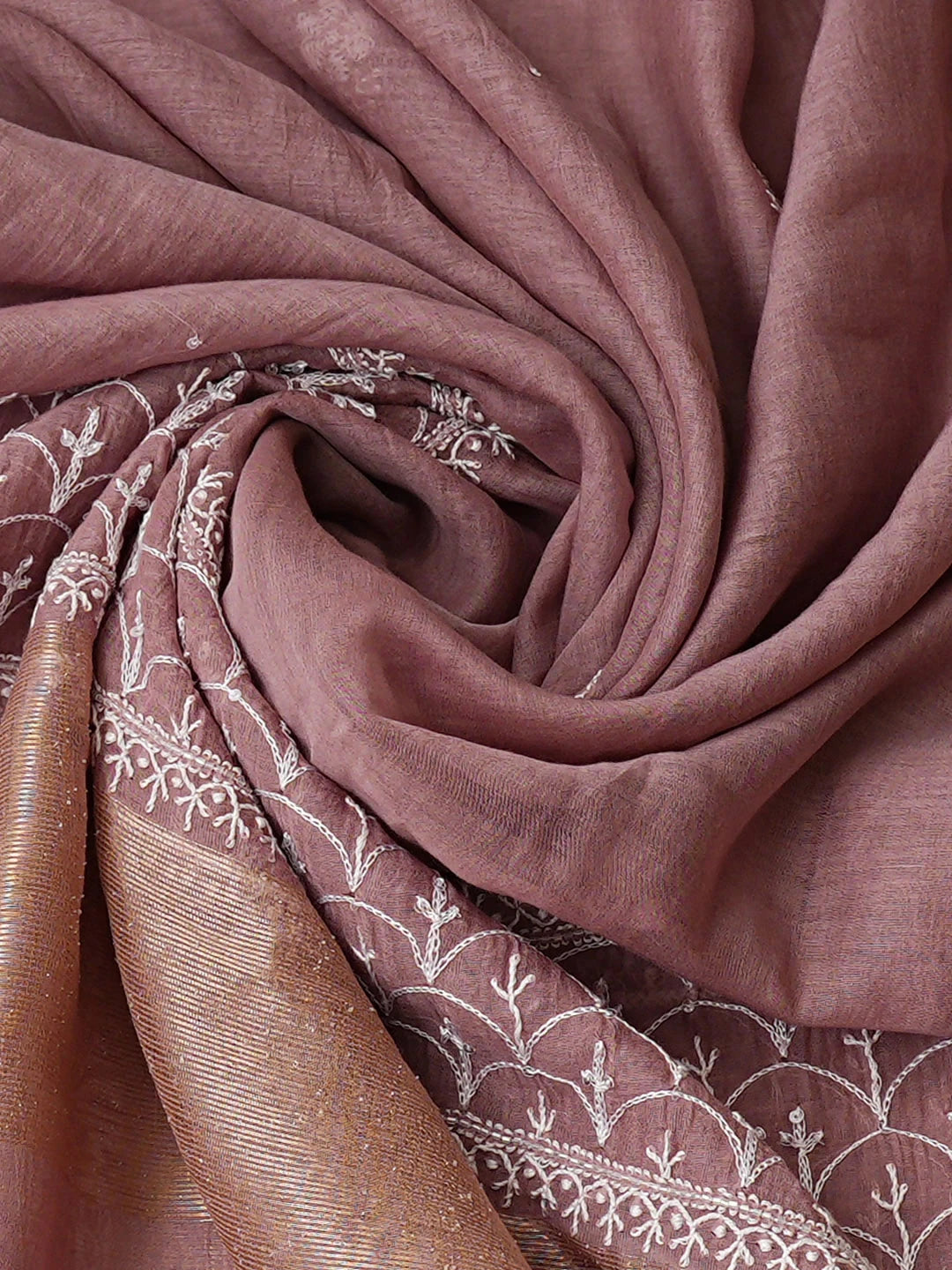 Ada Hand Embroidered Dusty Peach Chanderi Lucknowi Chikankari Semi-Stitched Kurta Dupatta Set With Cutdana Work 01A935504