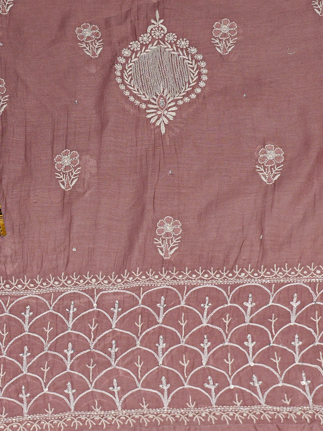 Ada Hand Embroidered Dusty Peach Chanderi Lucknowi Chikankari Semi-Stitched Kurta Dupatta Set With Cutdana Work 01A935504