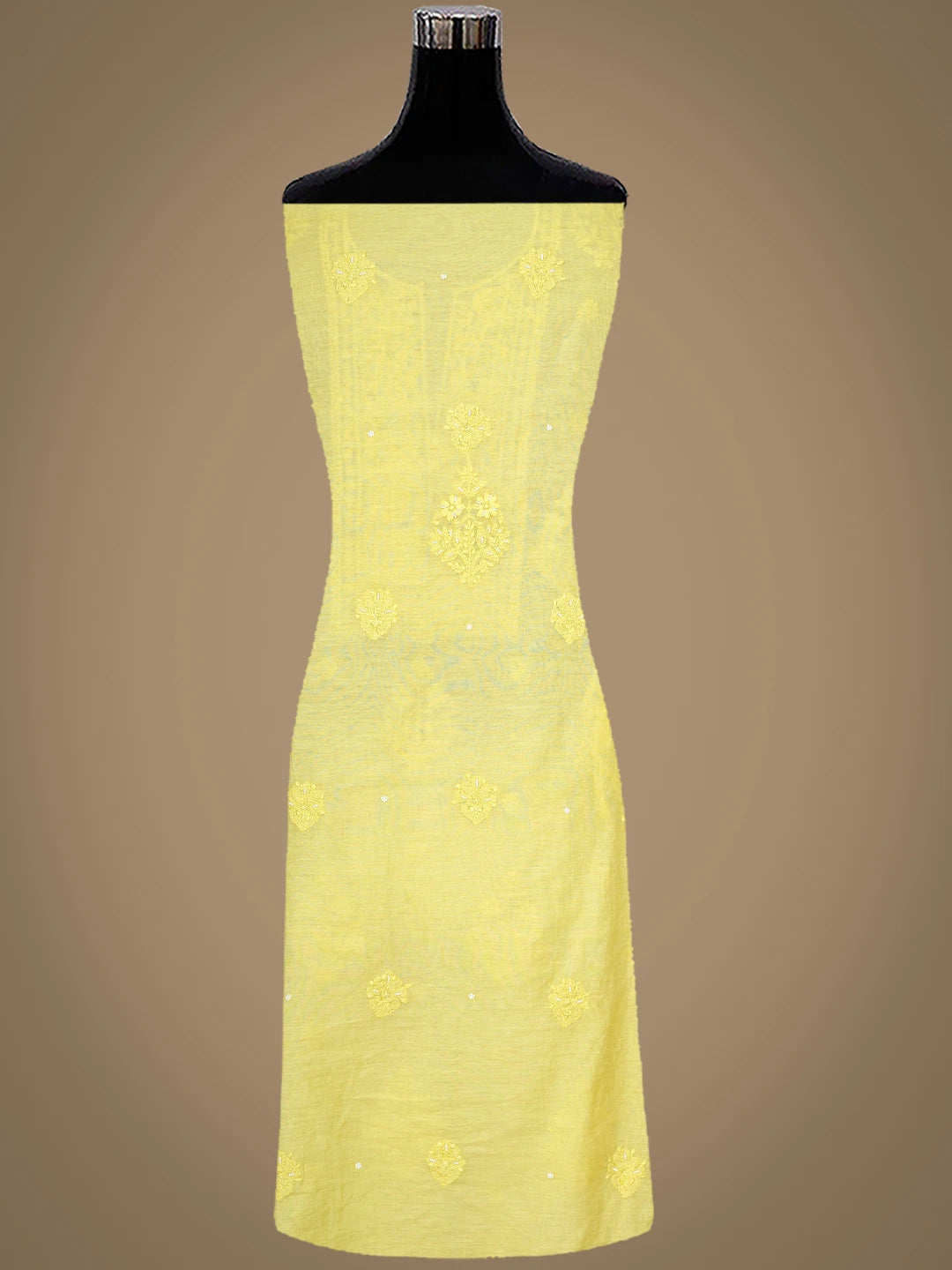 Ada Hand Embroidered Mustard Yellow Chanderi Lucknowi Chikankari Unstitched Suit Piece With Pearl Work 01A937470