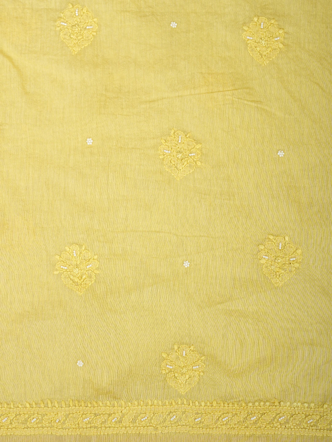 Ada Hand Embroidered Mustard Yellow Chanderi Lucknowi Chikankari Unstitched Suit Piece With Pearl Work 01A937470