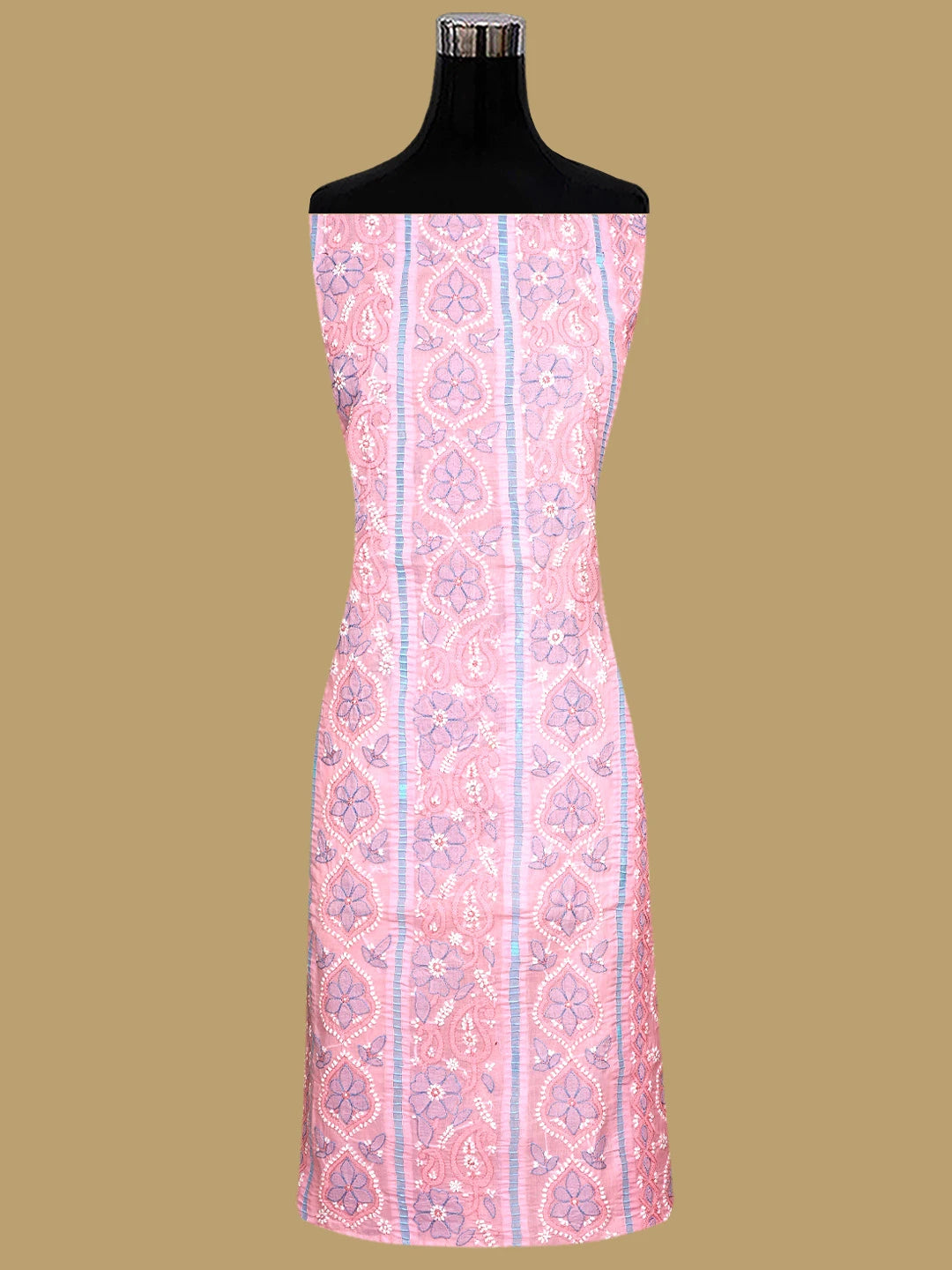 Ada Hand Embroidered Pink Cotton Lucknowi Chikankari Unstitched Suit Piece 01A821865