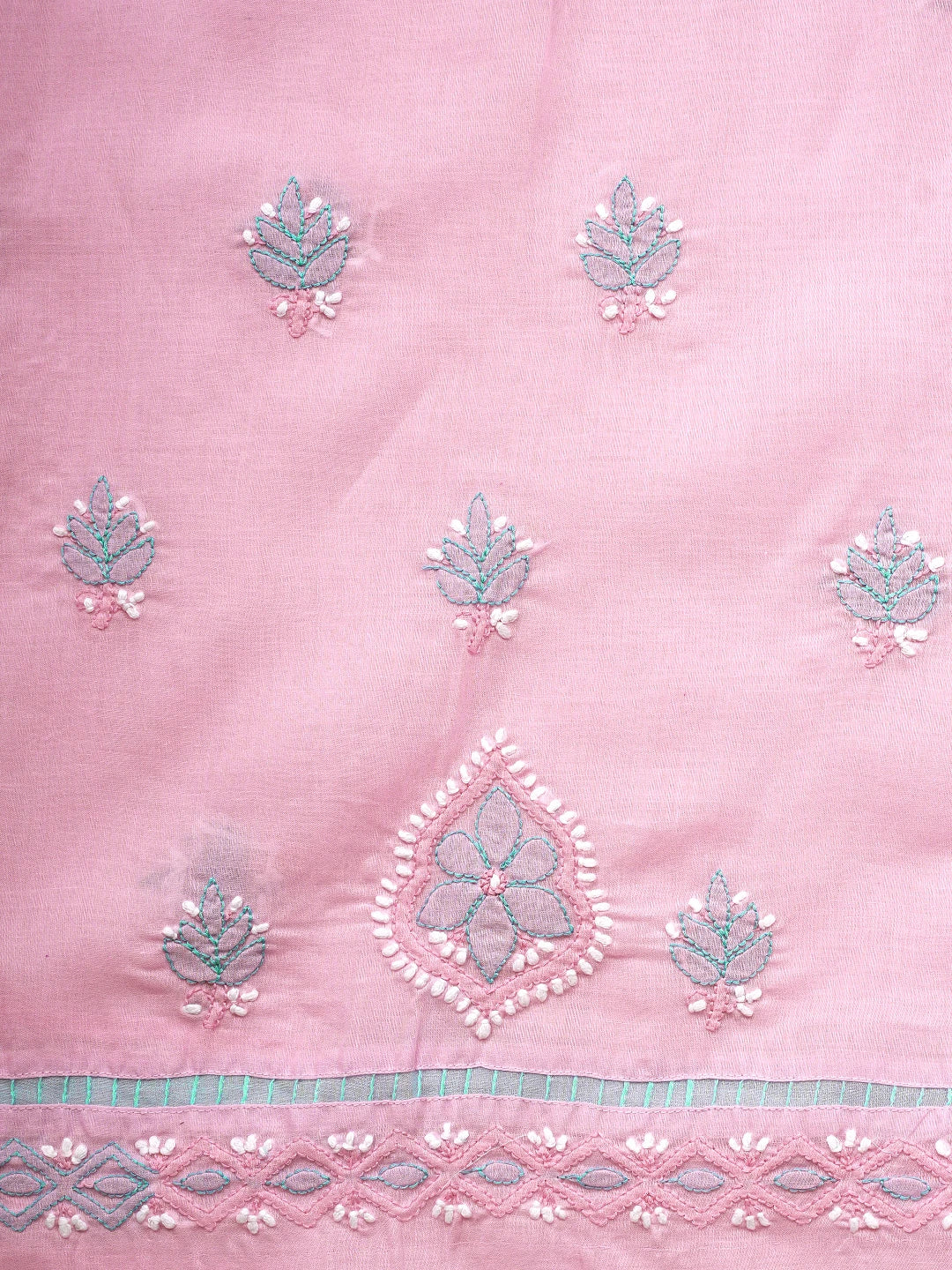 Ada Hand Embroidered Pink Cotton Lucknowi Chikankari Unstitched Suit Piece 01A821865
