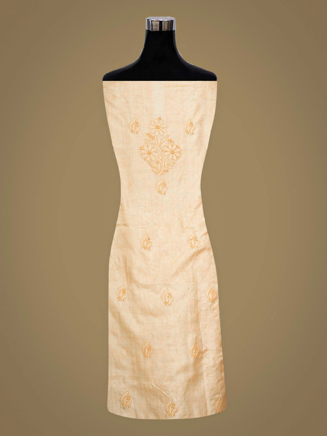 Ada Hand Embroidered Fawn Silk Lucknowi Chikankari Unstitched Suit Piece with Chiffon Dupatta 01A934885