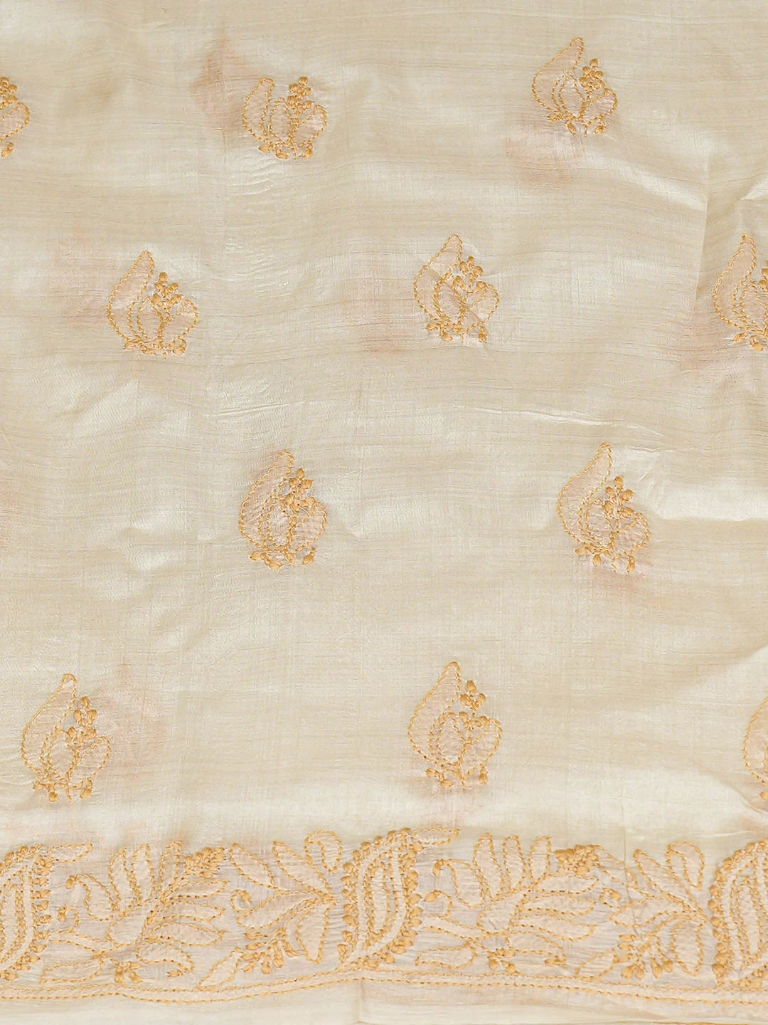 Ada Hand Embroidered Fawn Silk Lucknowi Chikankari Unstitched Suit Piece with Chiffon Dupatta 01A934885
