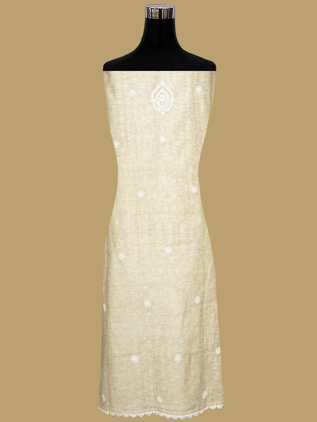Ada Hand Embroidered Fawn Khadi Chanderi Lucknowi Chikankari Semi-Stitched Kurta Dupatta Set 01A937459